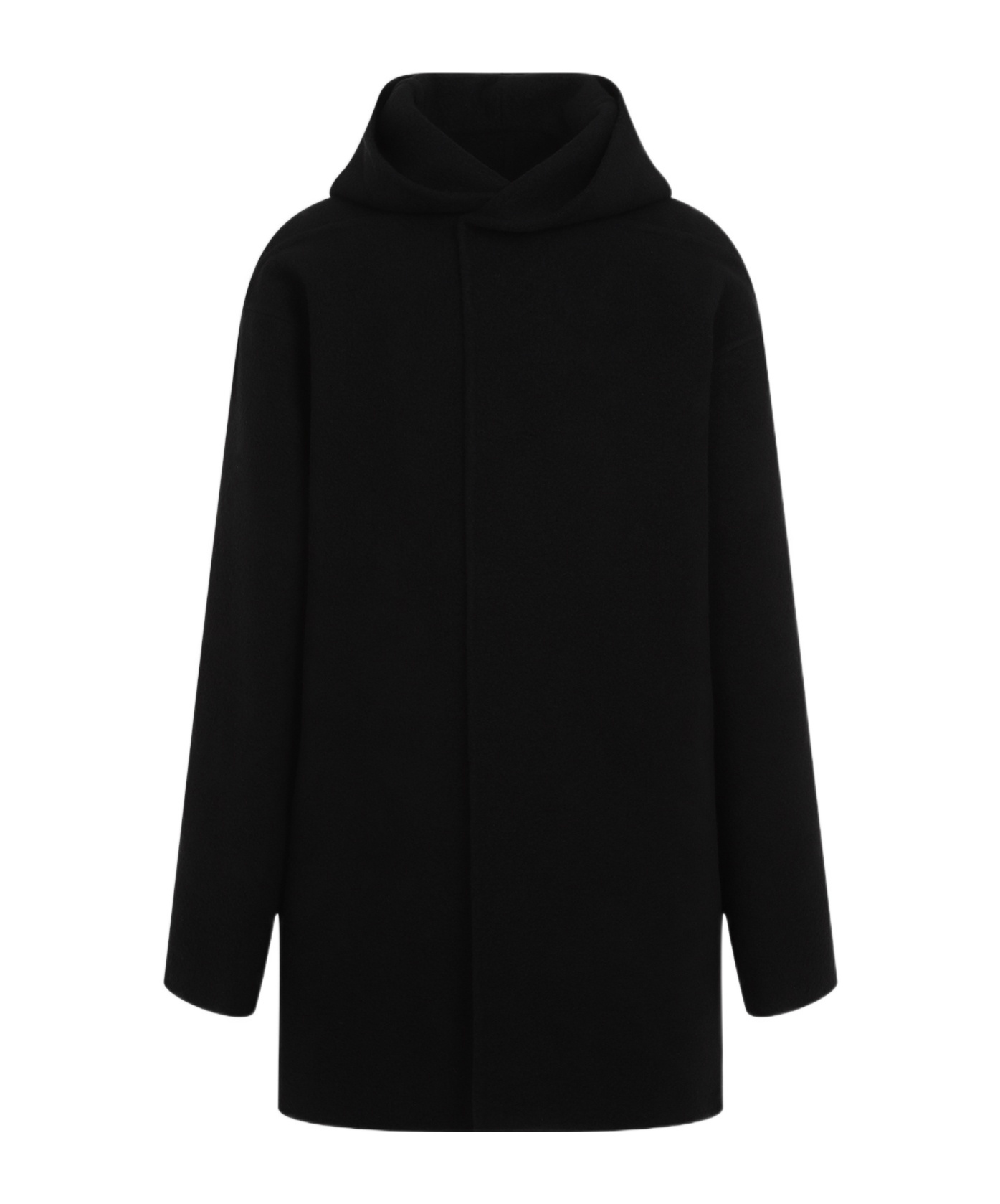 Rick Owens Concealed Press-stud Hooded Coat In Black