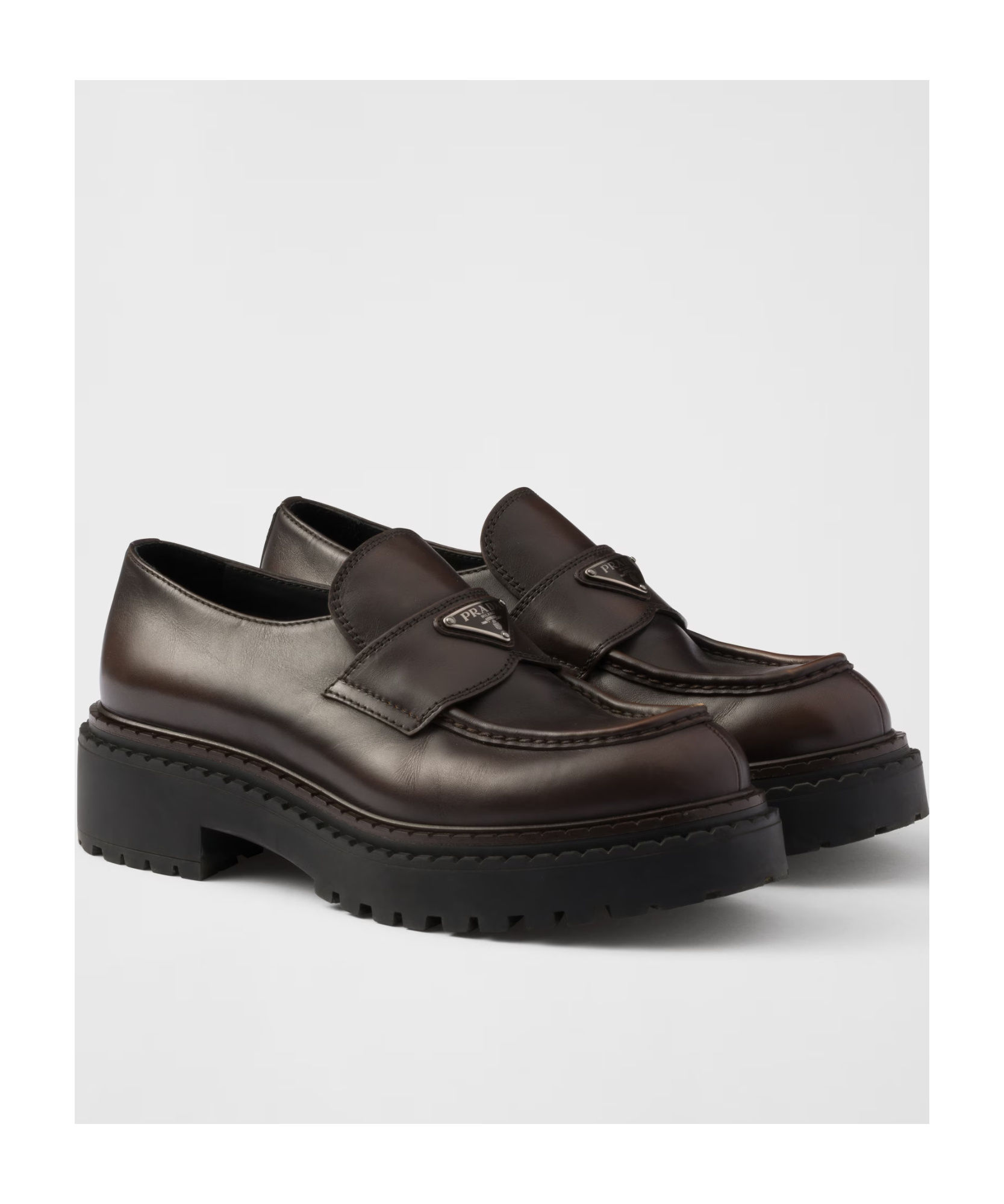 Prada Double Chocolate Platform Loafer In Brown