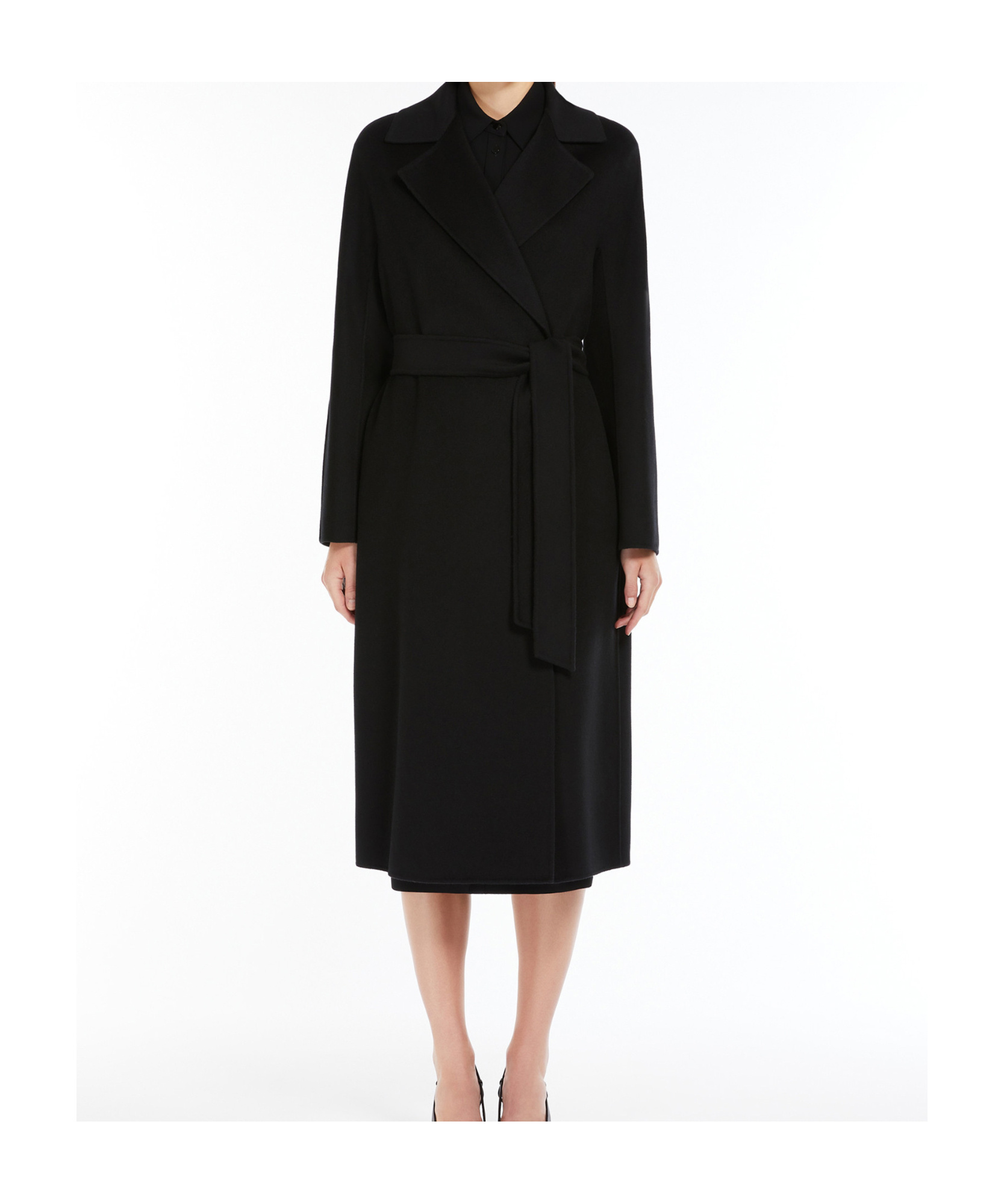 Shop Max Mara Studio Cles Belted Long-sleeved Coat In Black