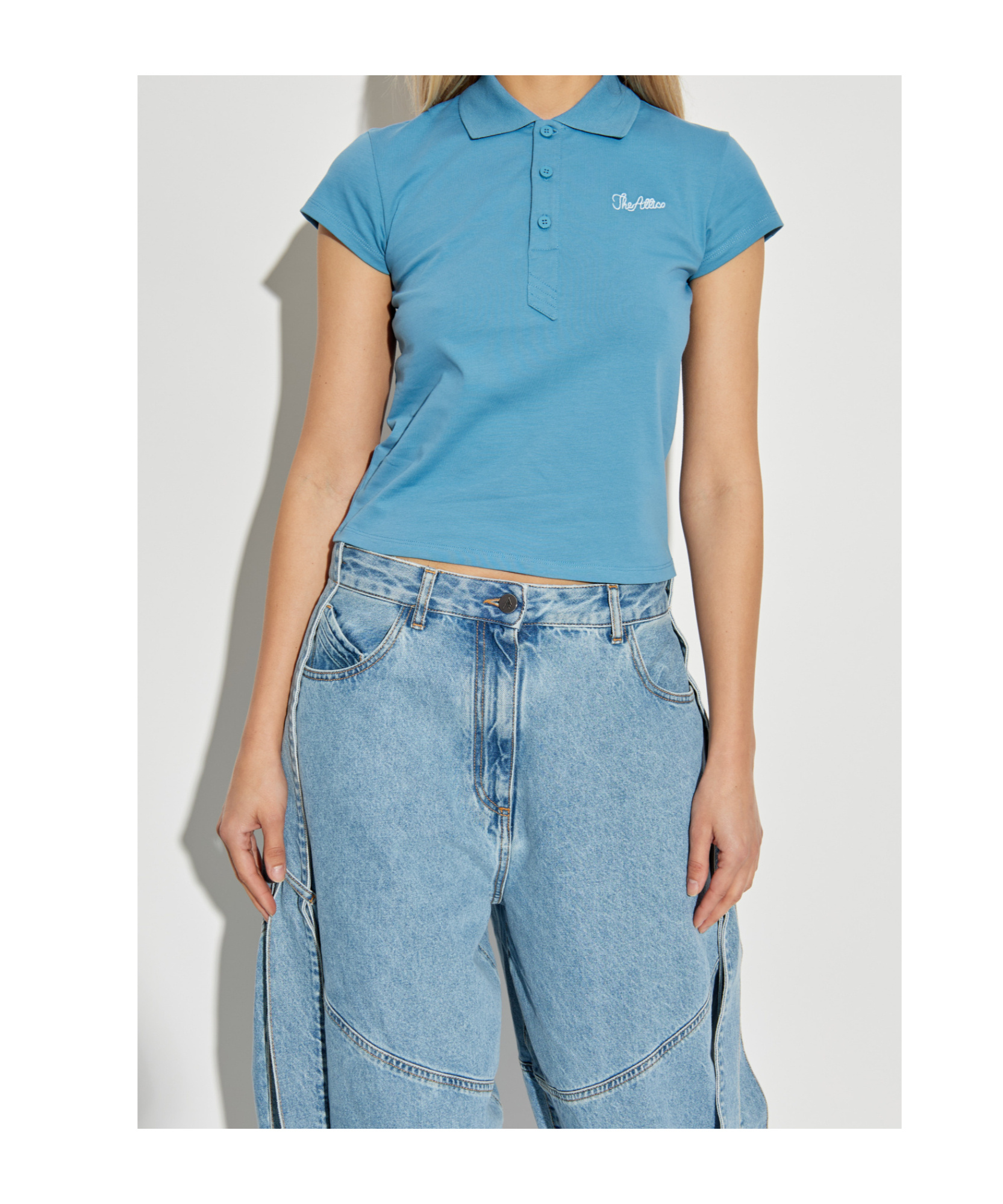 Attico Short Sleeve Polo Shirt In Blue