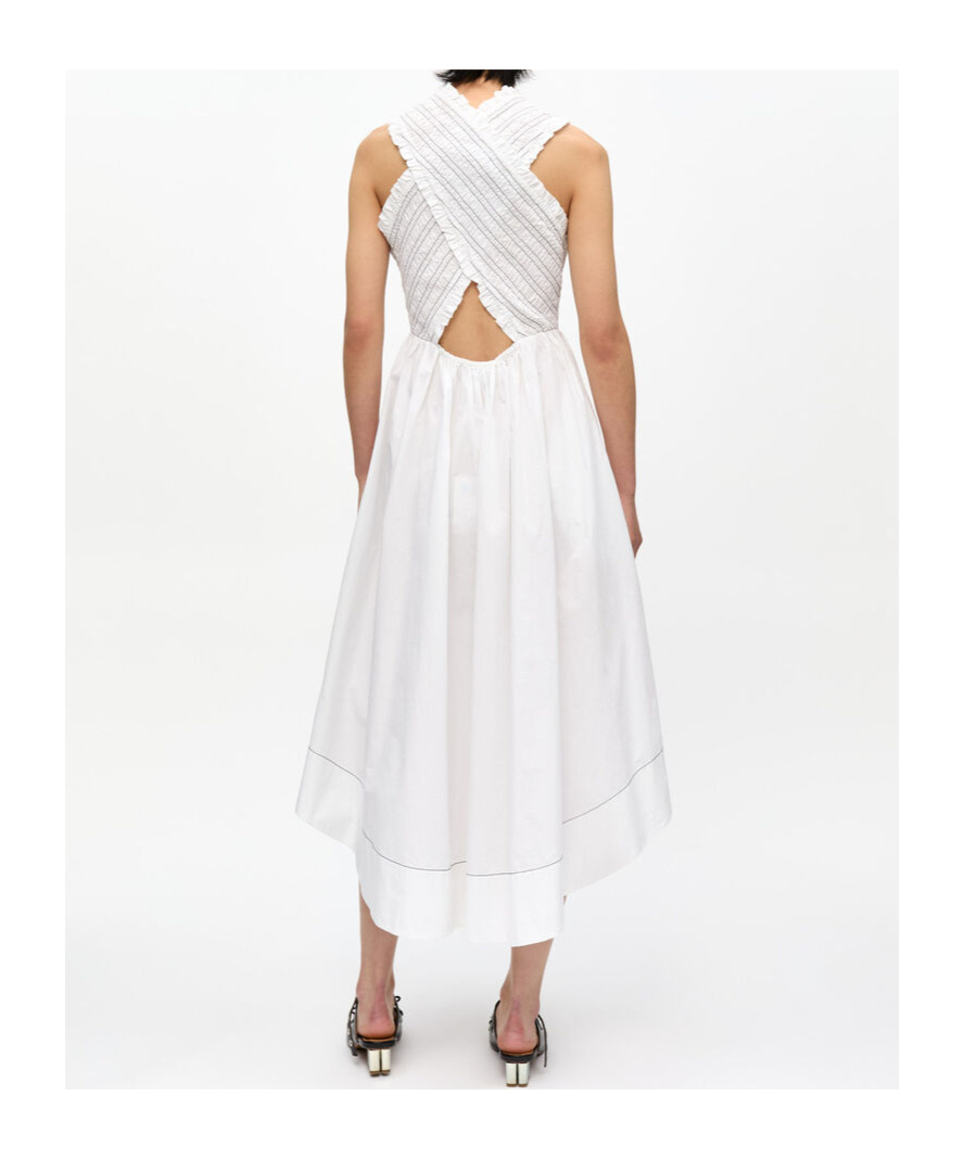 Ganni White Washed Stretch Cotton Smock Midi Dress