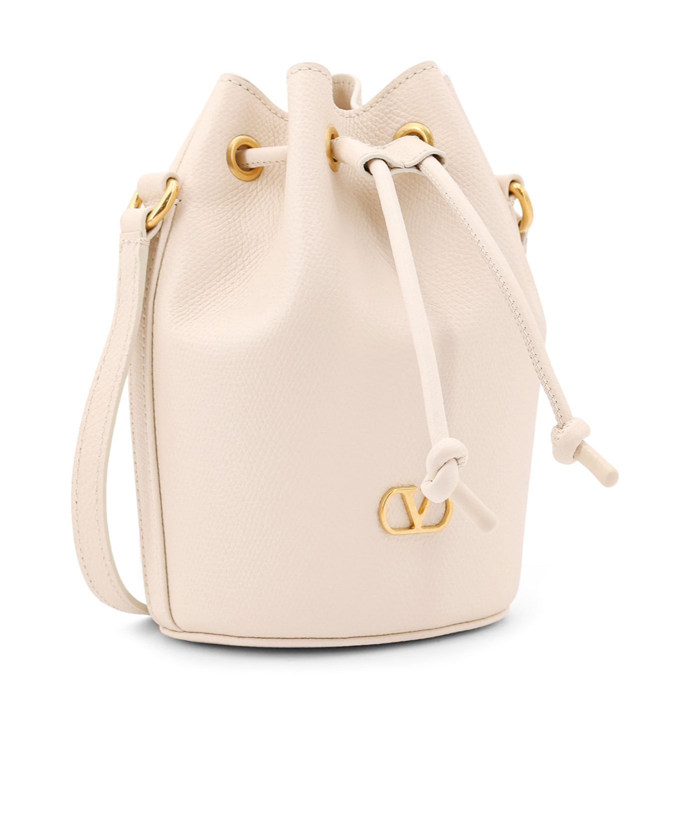 Valentino Vlogo Plaque Drawstring Bucket Bag In Nude