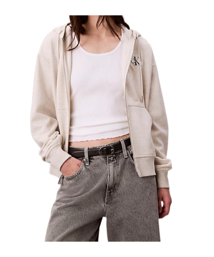 Calvin Klein Jeans Est.1978 Monogram Zip Up Hoodie In Neutral