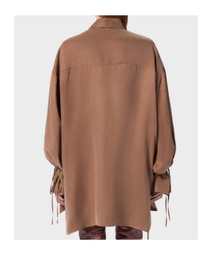 Blumarine Oversized Shirt In Washed Gabardine In Brown