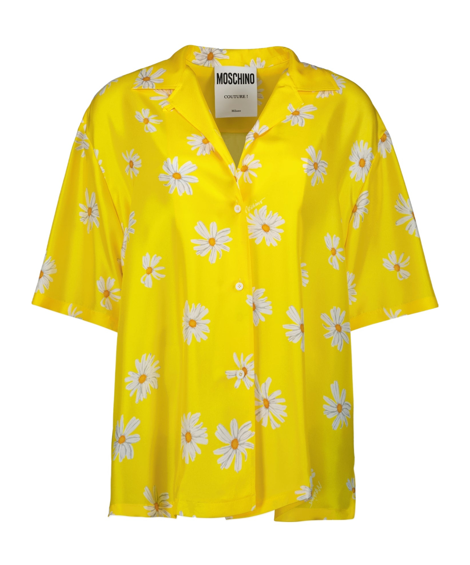 Moschino All-over Daisy Print Silk Twill Shirt In Yellow