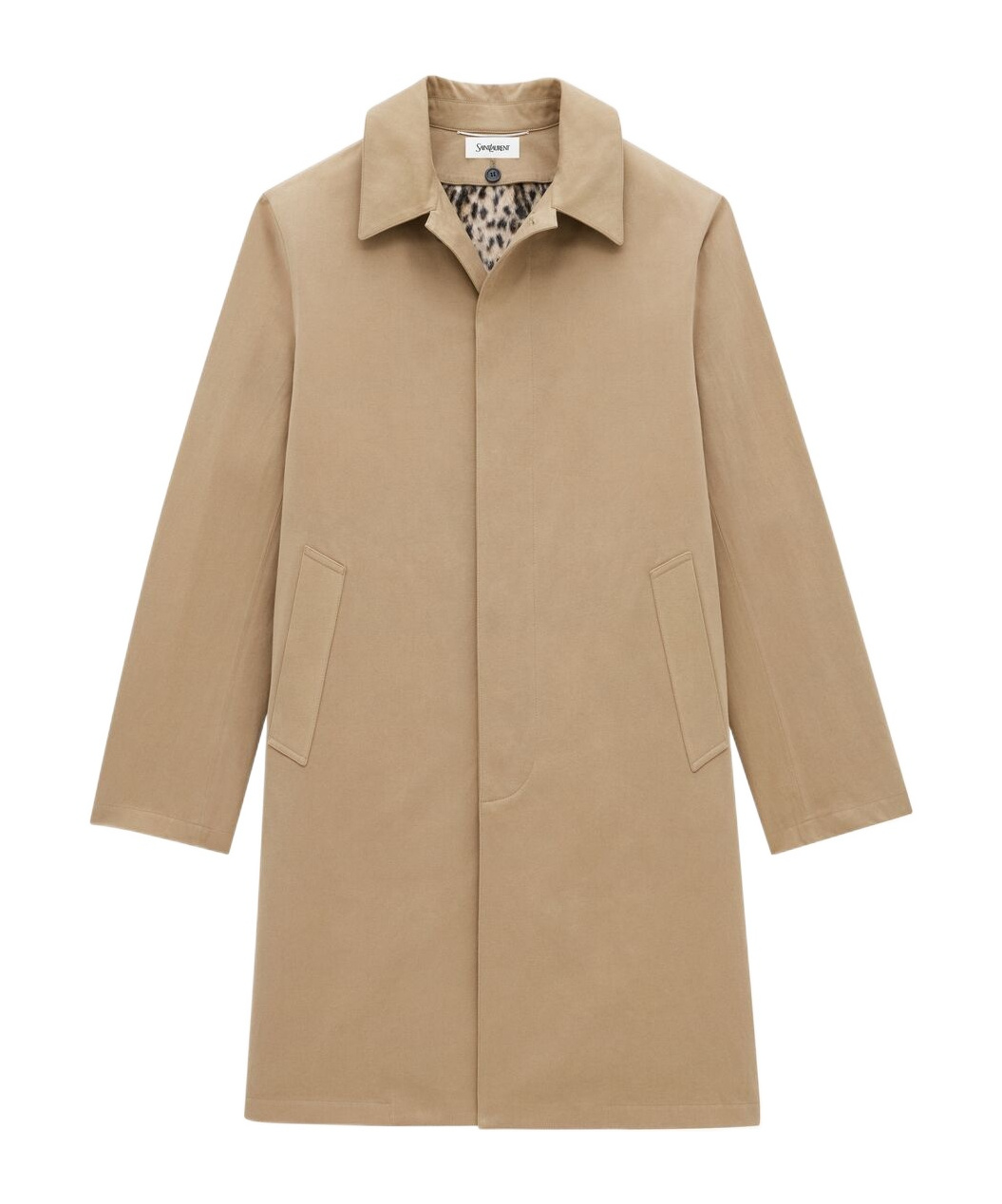 Saint Laurent Cotton Gabardine Faux-fur Lined Overcoat In Brown