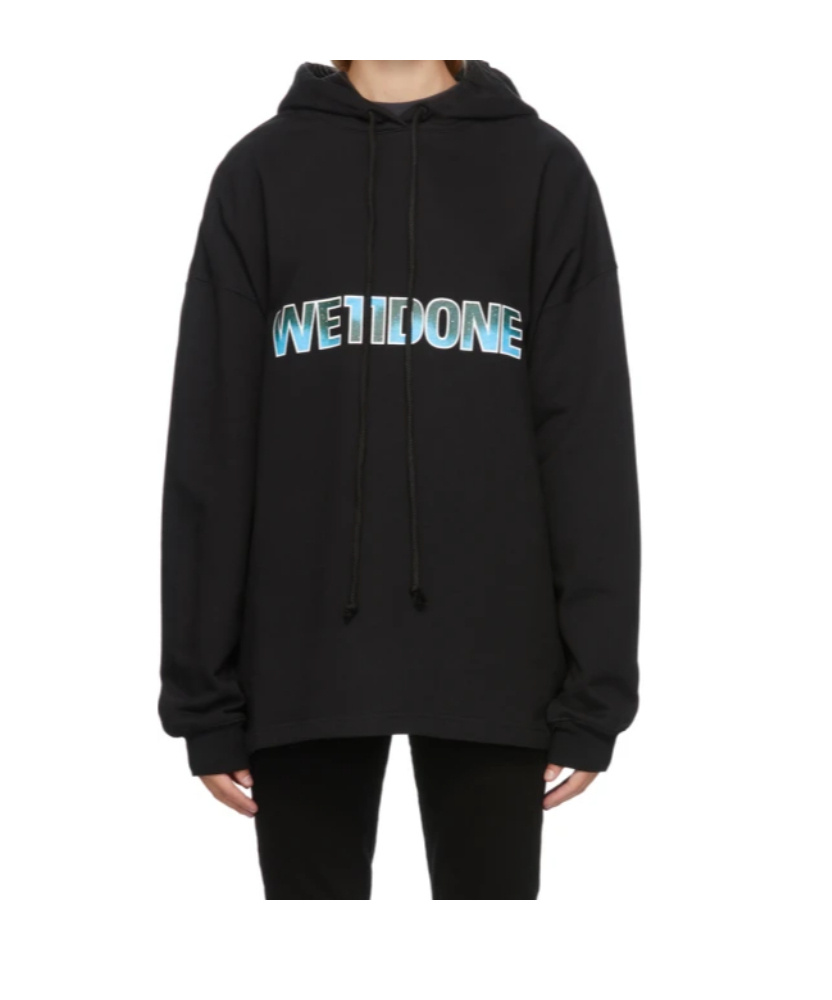 We11 Done Logo-printed Hooded Sweatshirt In Black