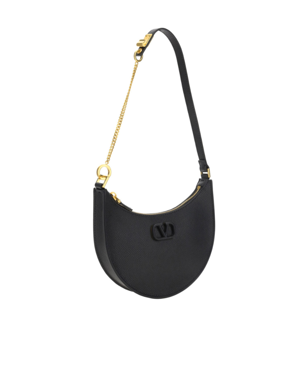 Valentino Half-moon Leather Shoulder Bag With Chain Strap In Black