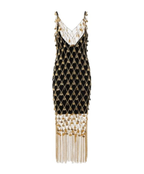 Rabanne Embellished Brass Chain Midi Dress In Black