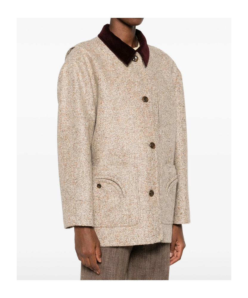 Blazé Milano Clelia Corduroy-collar Wool Jacket In Neutral