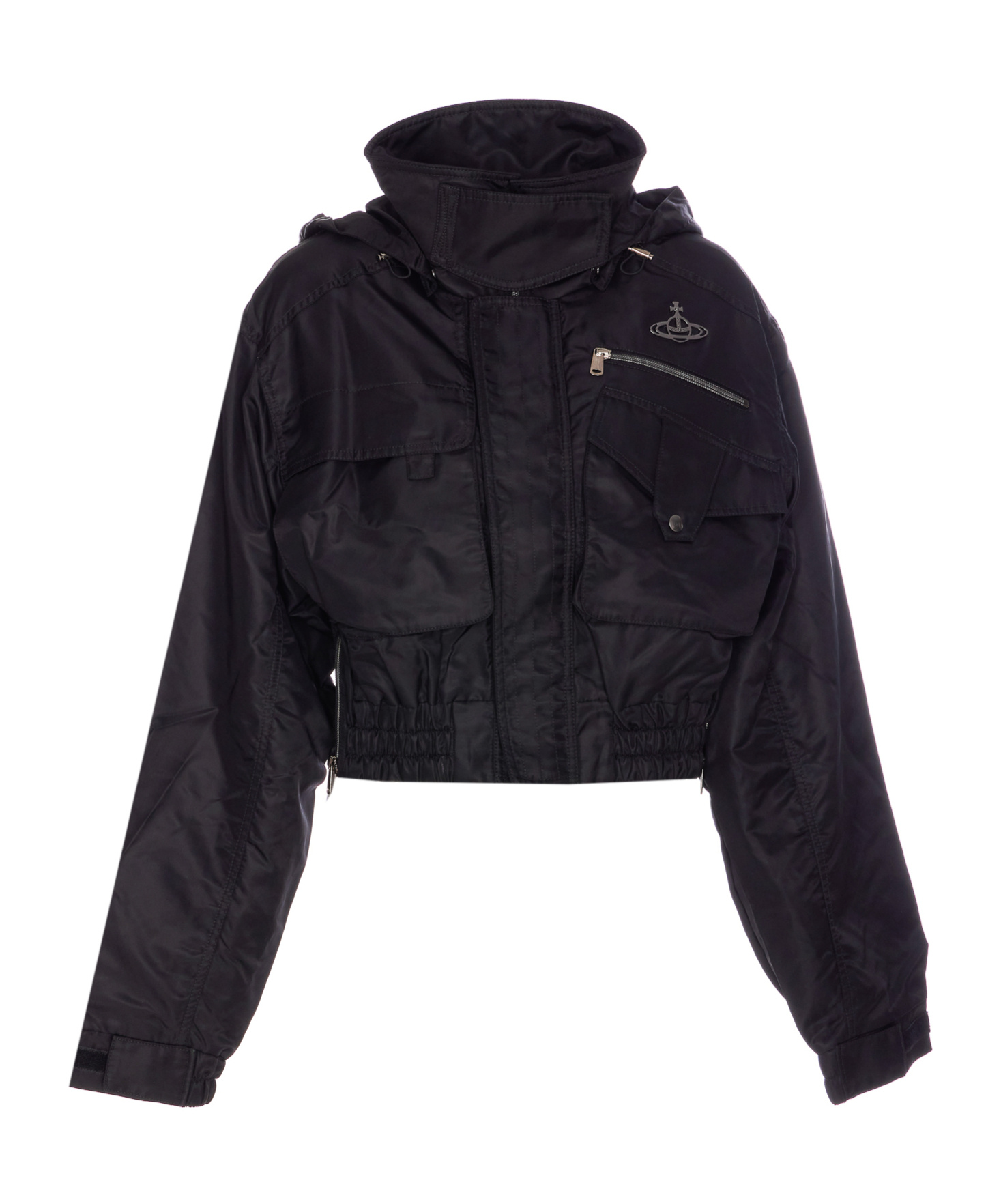 Vivienne Westwood Cropped Bomber Jacket Hood Removable In Black