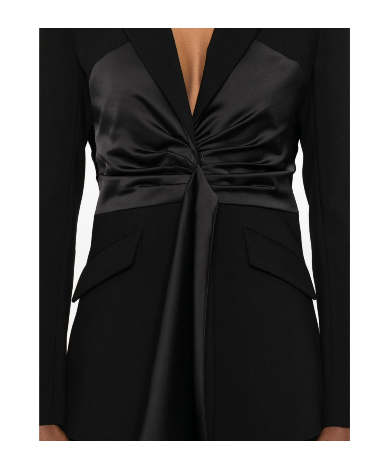 Patrizia Pepe Tailored Draped Blazer With Satin Waist Panel In Black