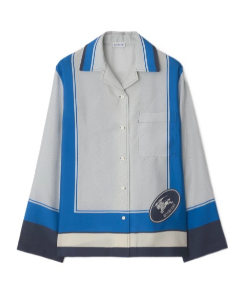 Burberry Regular Fit Knight Stamp Box Silk Pyjama Shirt In Black