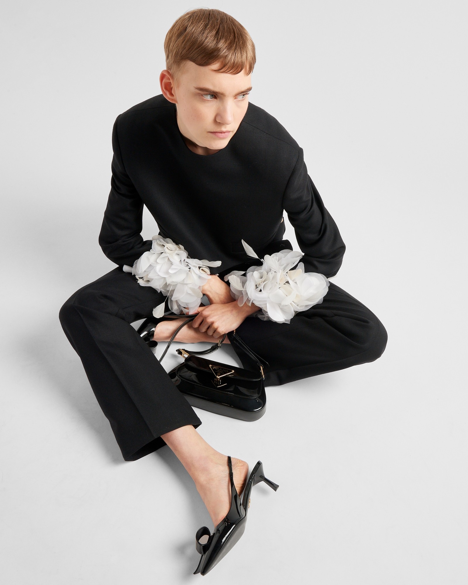 Prada Welt Pocket Wool Dress Trousers In Black