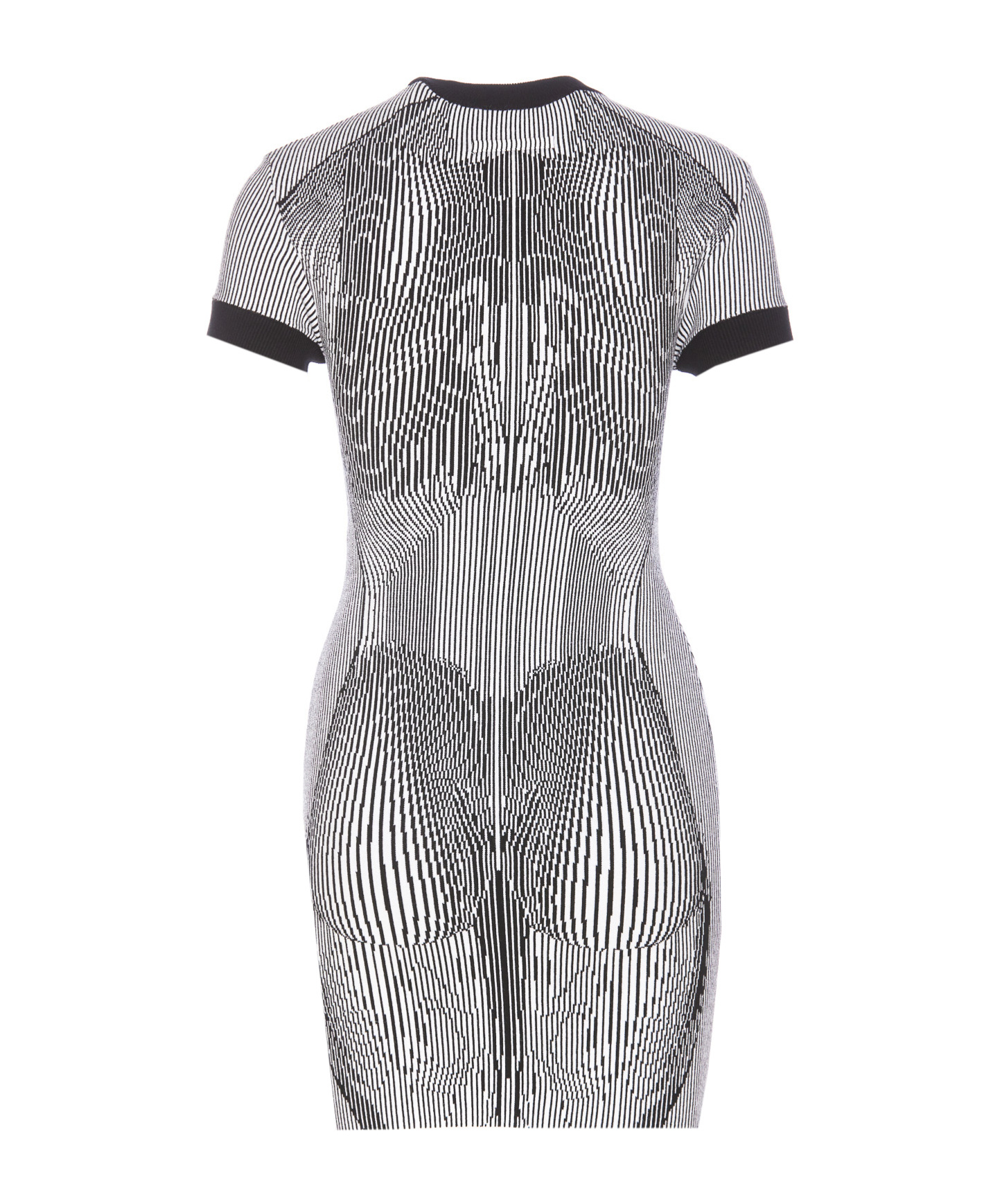 Jean Paul Gaultier Short Dress In Black And White Striped Jacquard Viscose In White