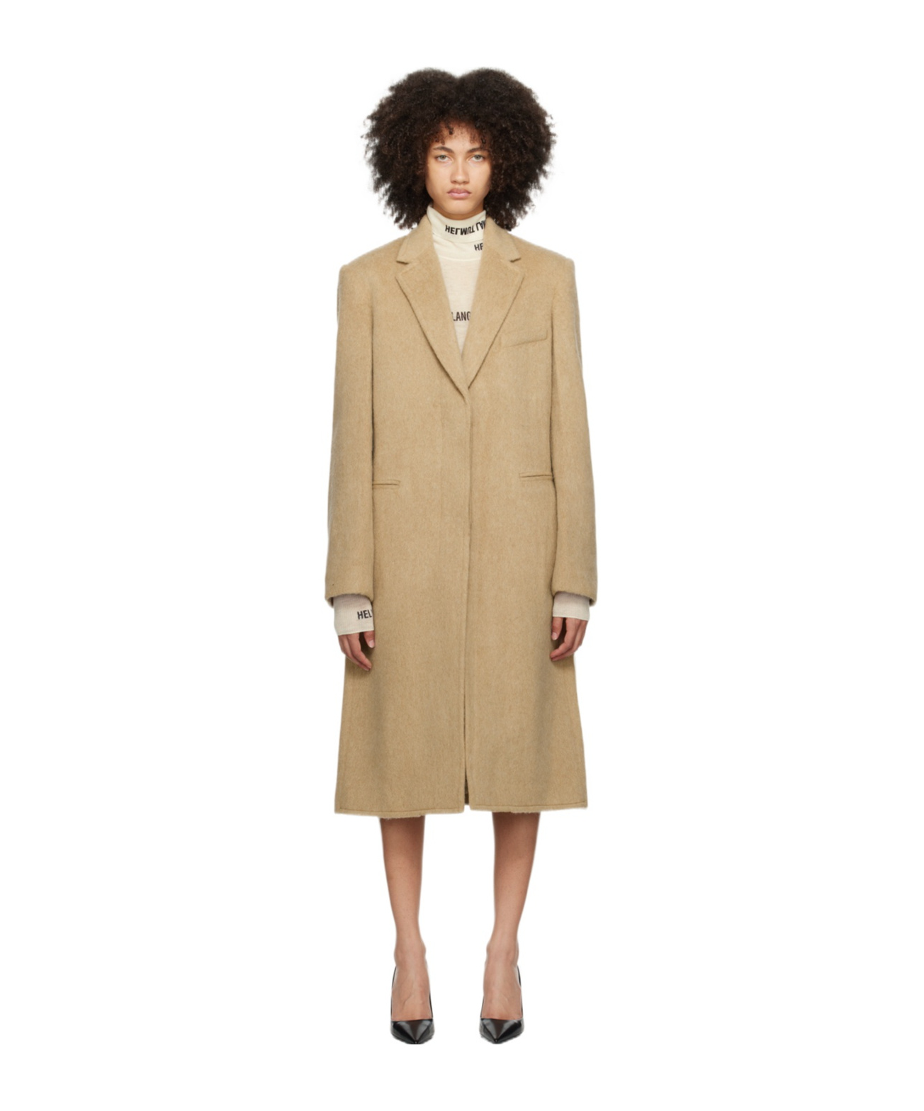 Helmut Lang Wool-blend Single-breasted Coat In Nude