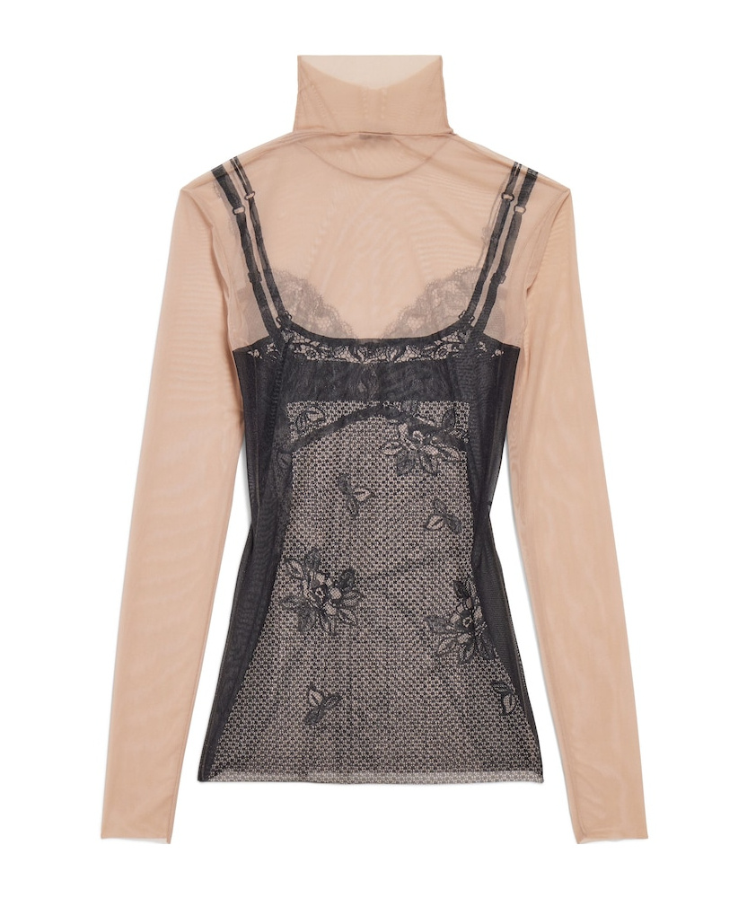 Shop Balenciaga Women's Trompe L'œil Lingerie Top In Black/light Beige In Nude