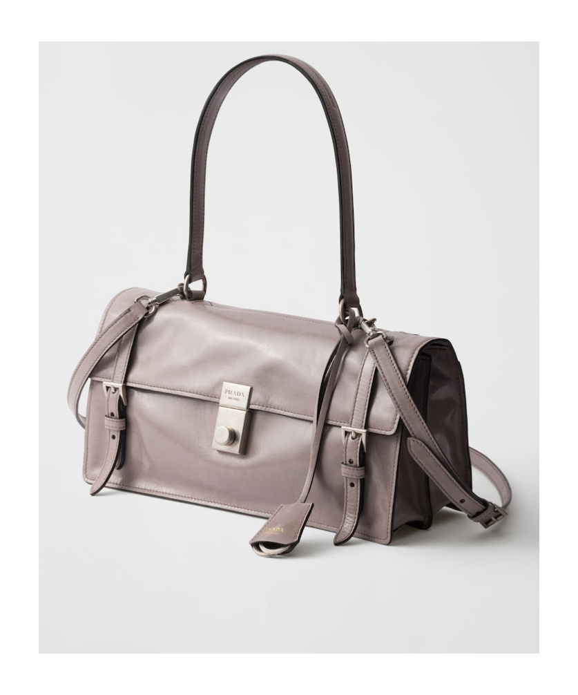 Prada Medium Buckle Flap Leather Shoulder Bag In Pewter