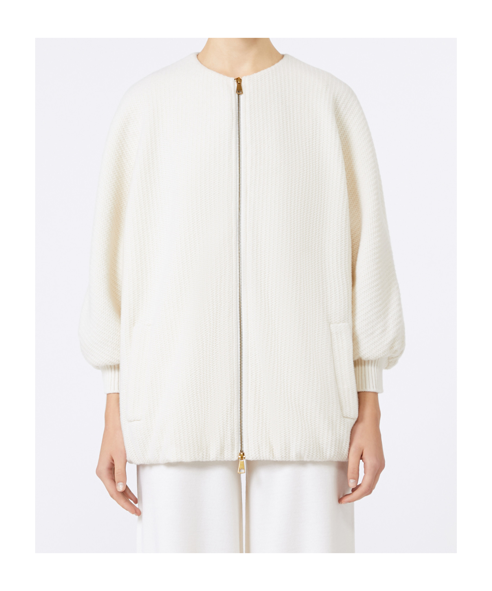 Max Mara Cirino Jacket In Wool And Cashmere Knit In White