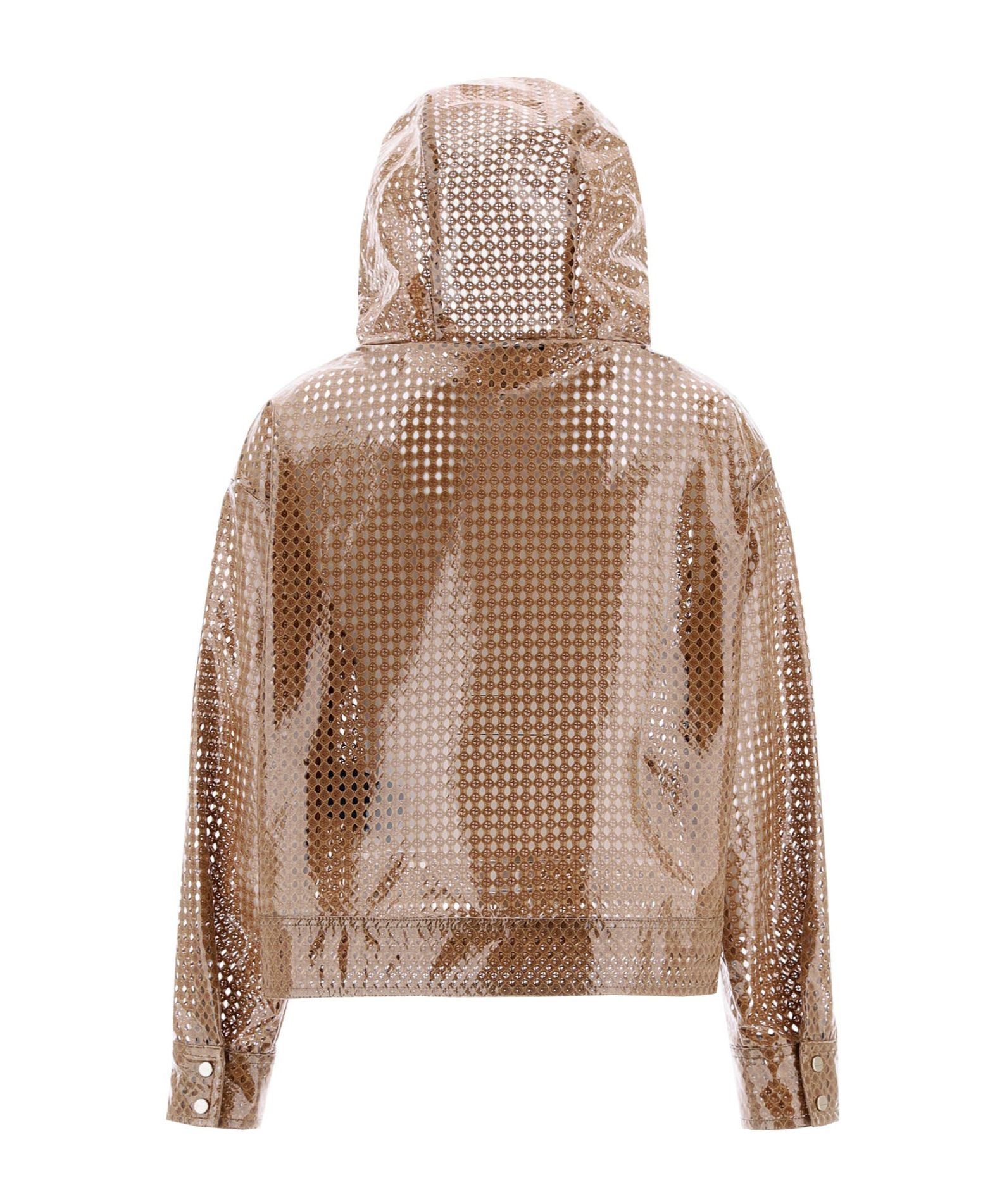 Herno Coated Pattern-lace Hooded Jacket In Brown