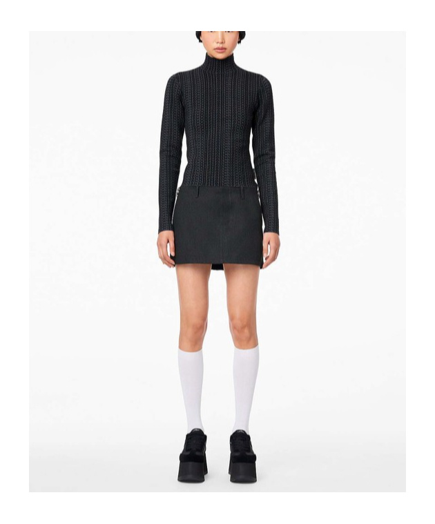Marc Jacobs Monogram Knit Mockneck Sweater With Fitted Silhouette In Black