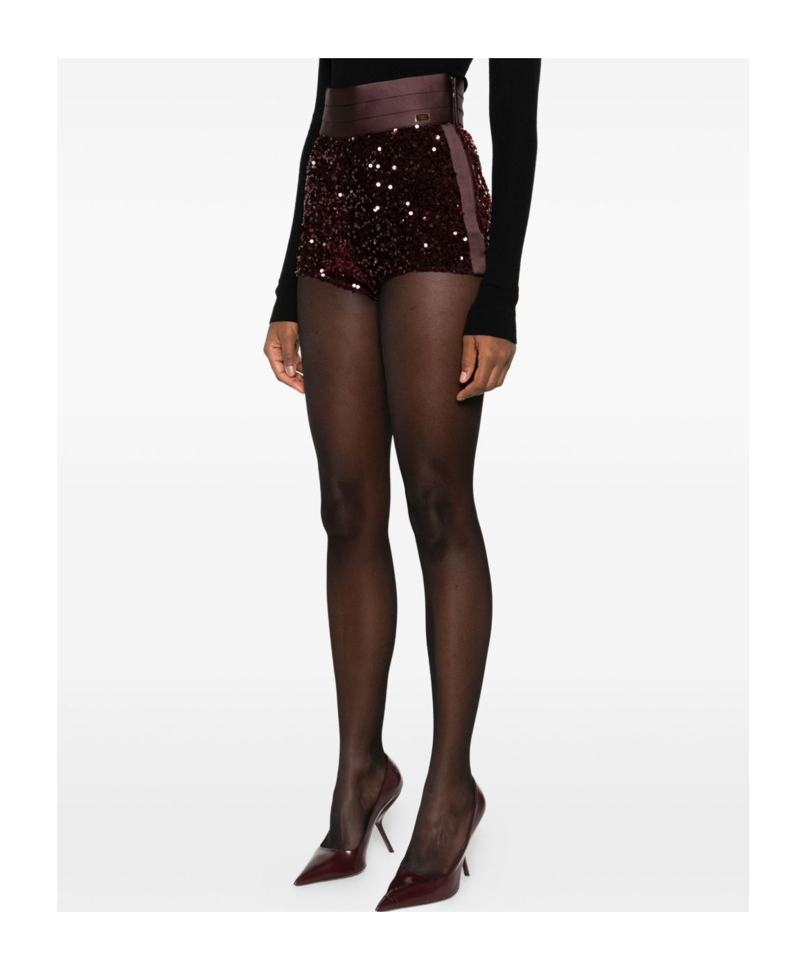 Elisabetta Franchi Sequin Embellished Shorts In Burgundy