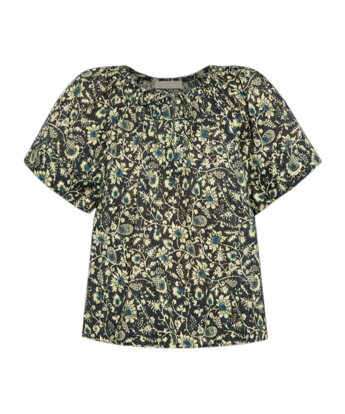 Ulla Johnson Sena Printed Short-sleeve Top In Black