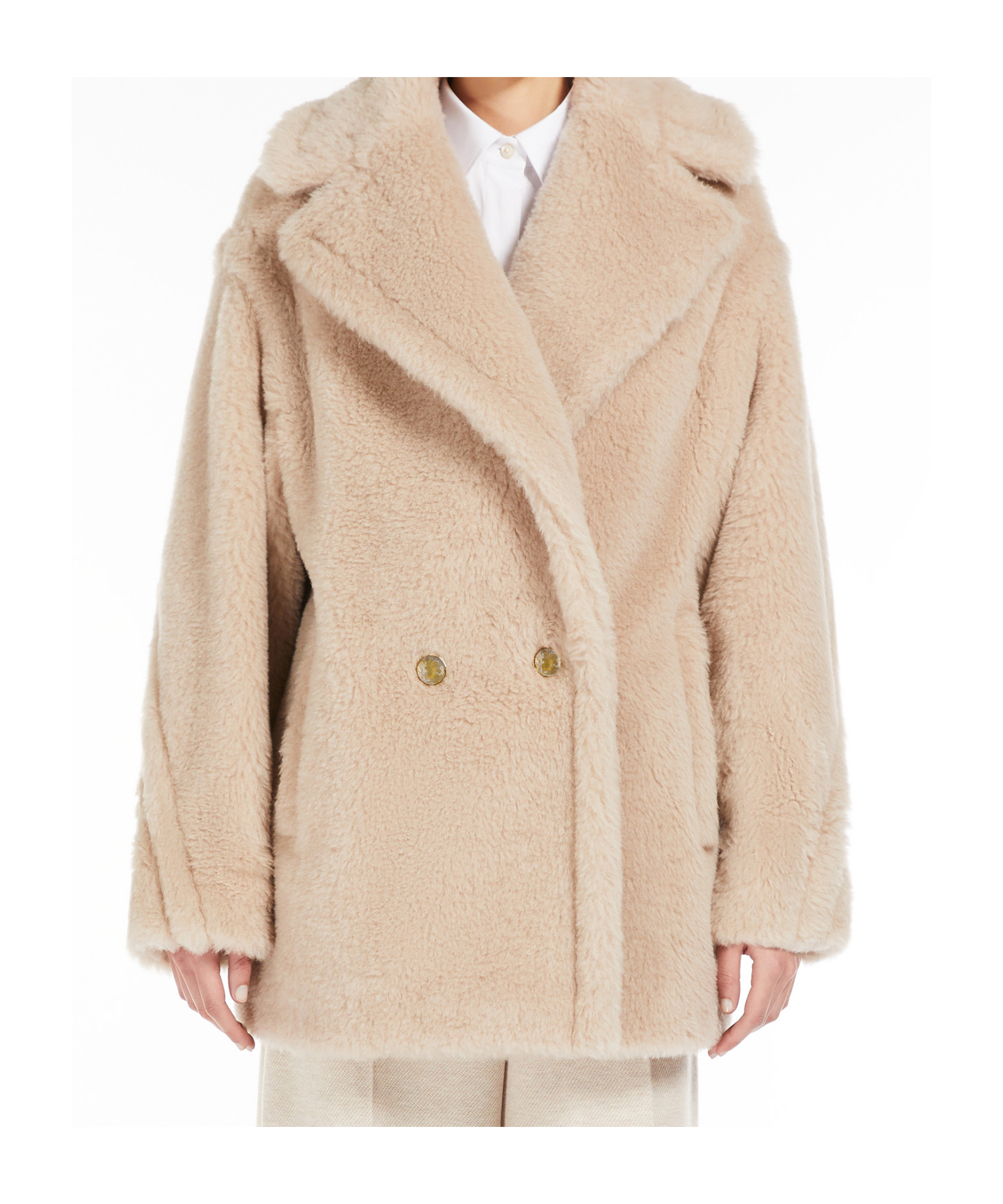 Max Mara Long-sleeved Short Coat In Nude