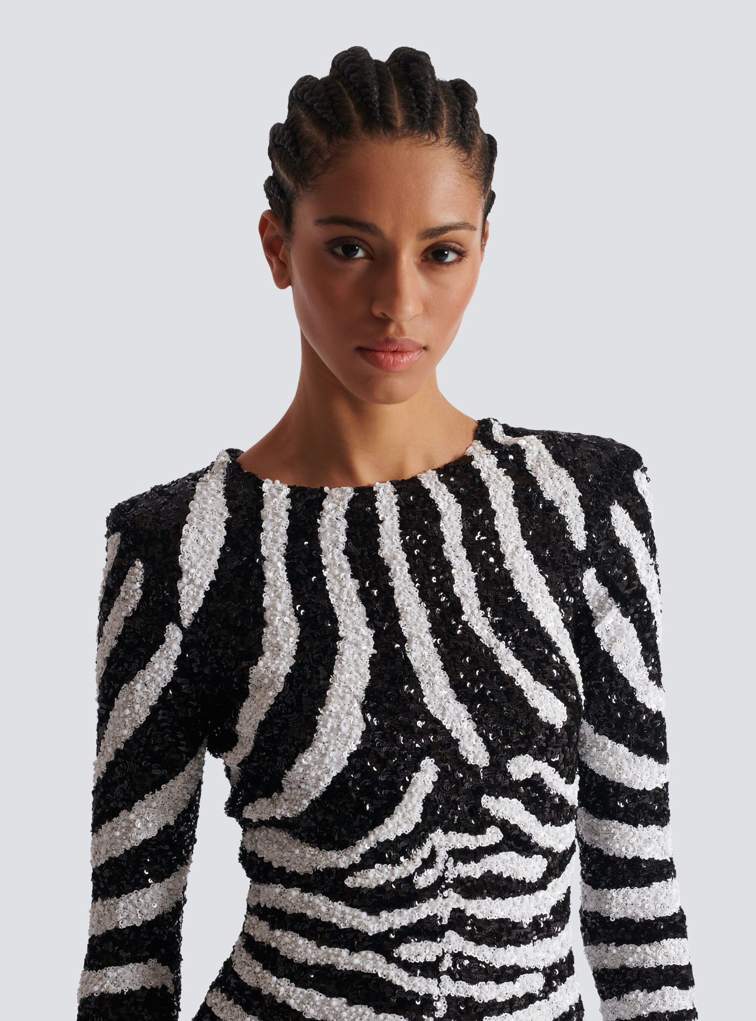 Shop Balmain Short Two-tone Zebra Sequin Dress In Black