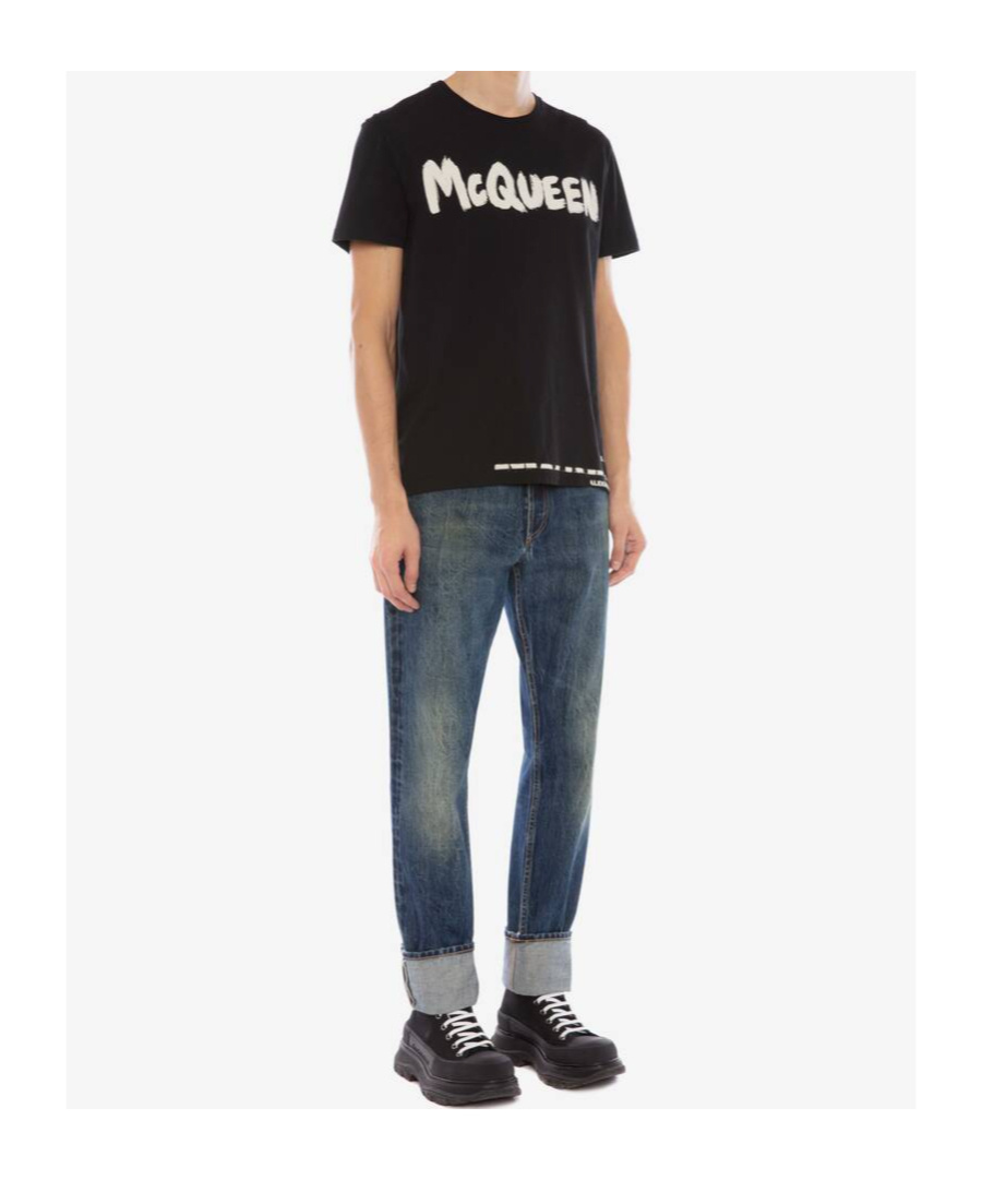 Alexander Mcqueen Black Cotton Logo Print T-shirt In Black