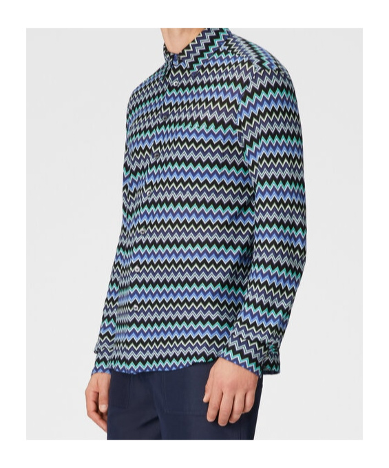 Missoni Zick-zack-hemd Aus Baumwolle Mit Brusttasche In Blue