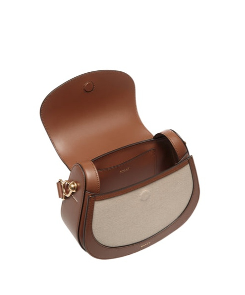 Bally Lune Crossbody Bag In Natural Canvas And Brown Leather In Sand
