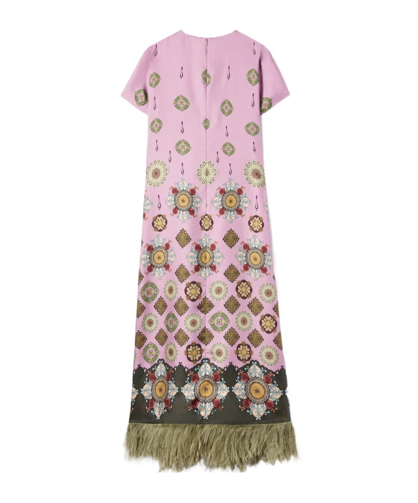 La Doublej Swing Feather-trimmed Maxi Dress In Pink