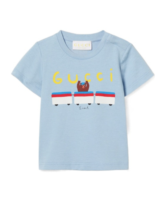 Gucci Baby Cotton T-shirt With Print In Blue