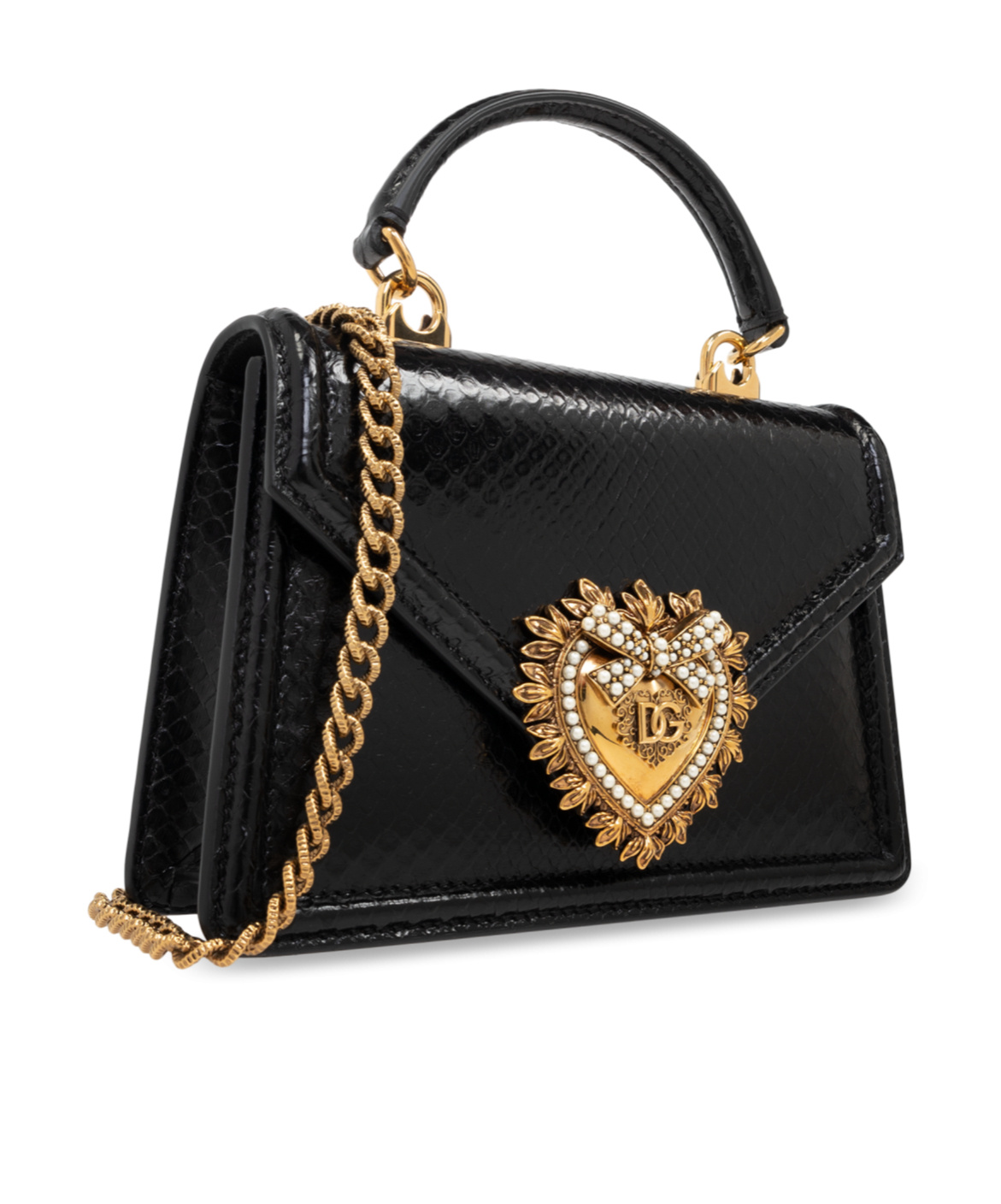 Dolce & Gabbana Black Calfskin Shoulder Bag With Rhinestone Details And Gold Chain In Black