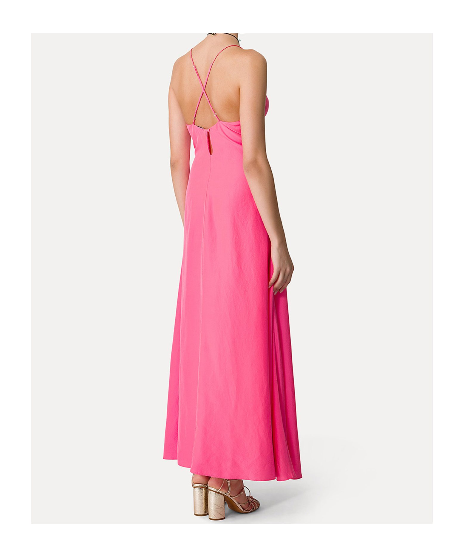 Forte Forte Fuchsia Sleeveless Long Dress With Criss-crossed Spaghetti Straps And Rear Button Closure In Tech Fa