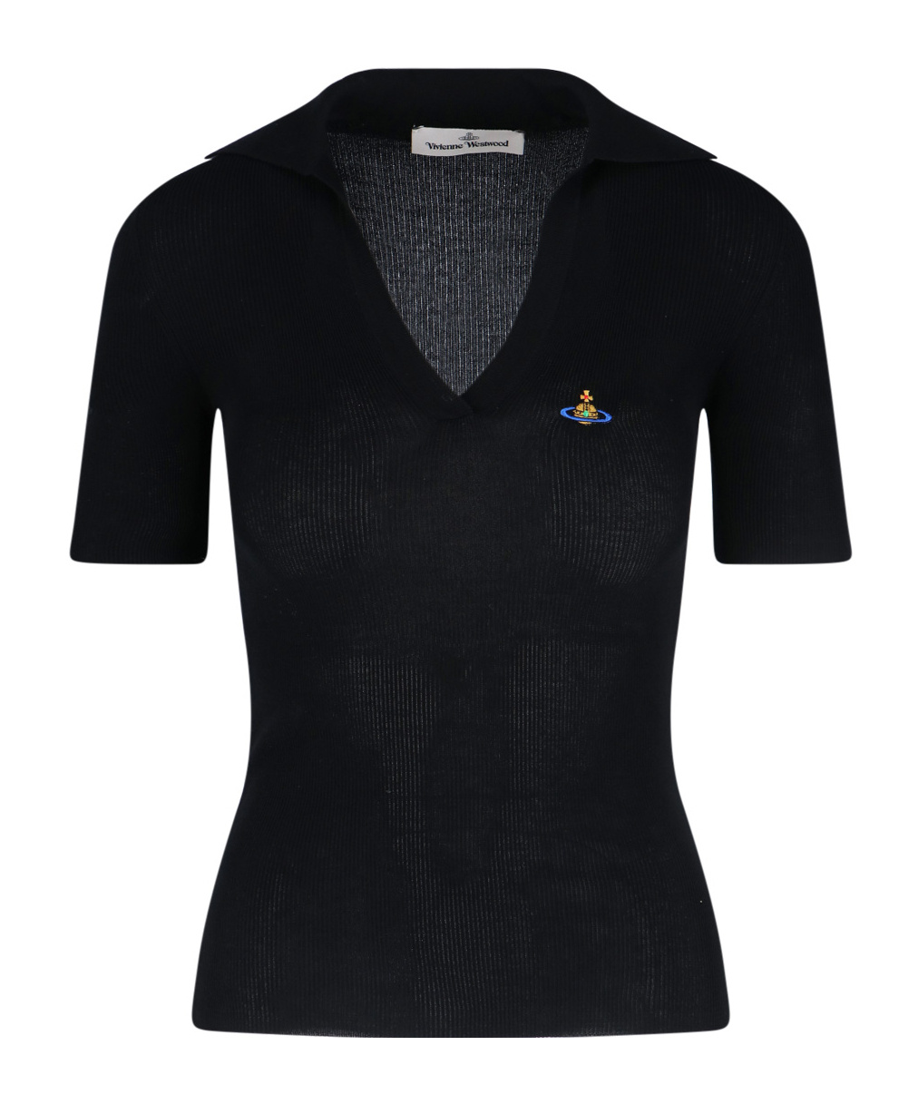 Shop Vivienne Westwood Marina Ribbed Polo Top In Black
