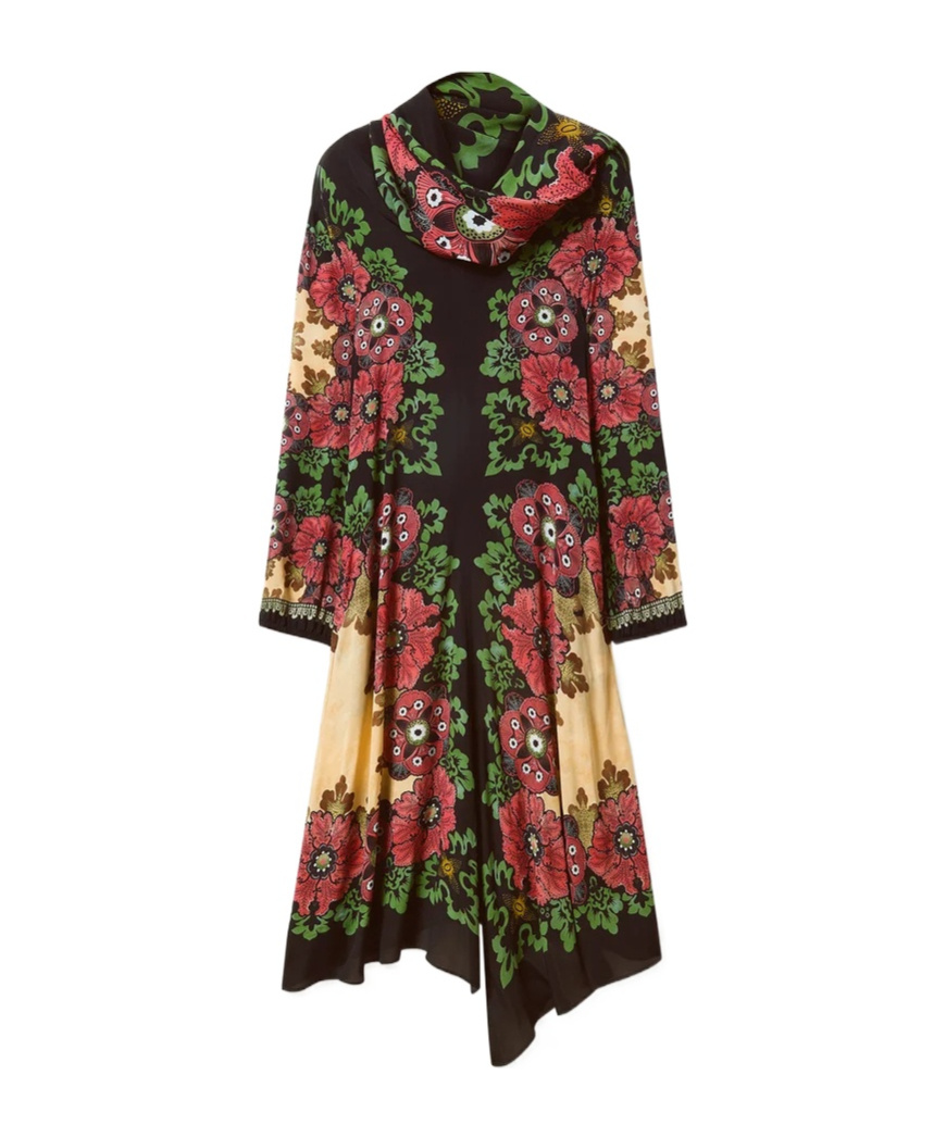 La Doublej Karis Floral-print Asymmetric Dress In Brown