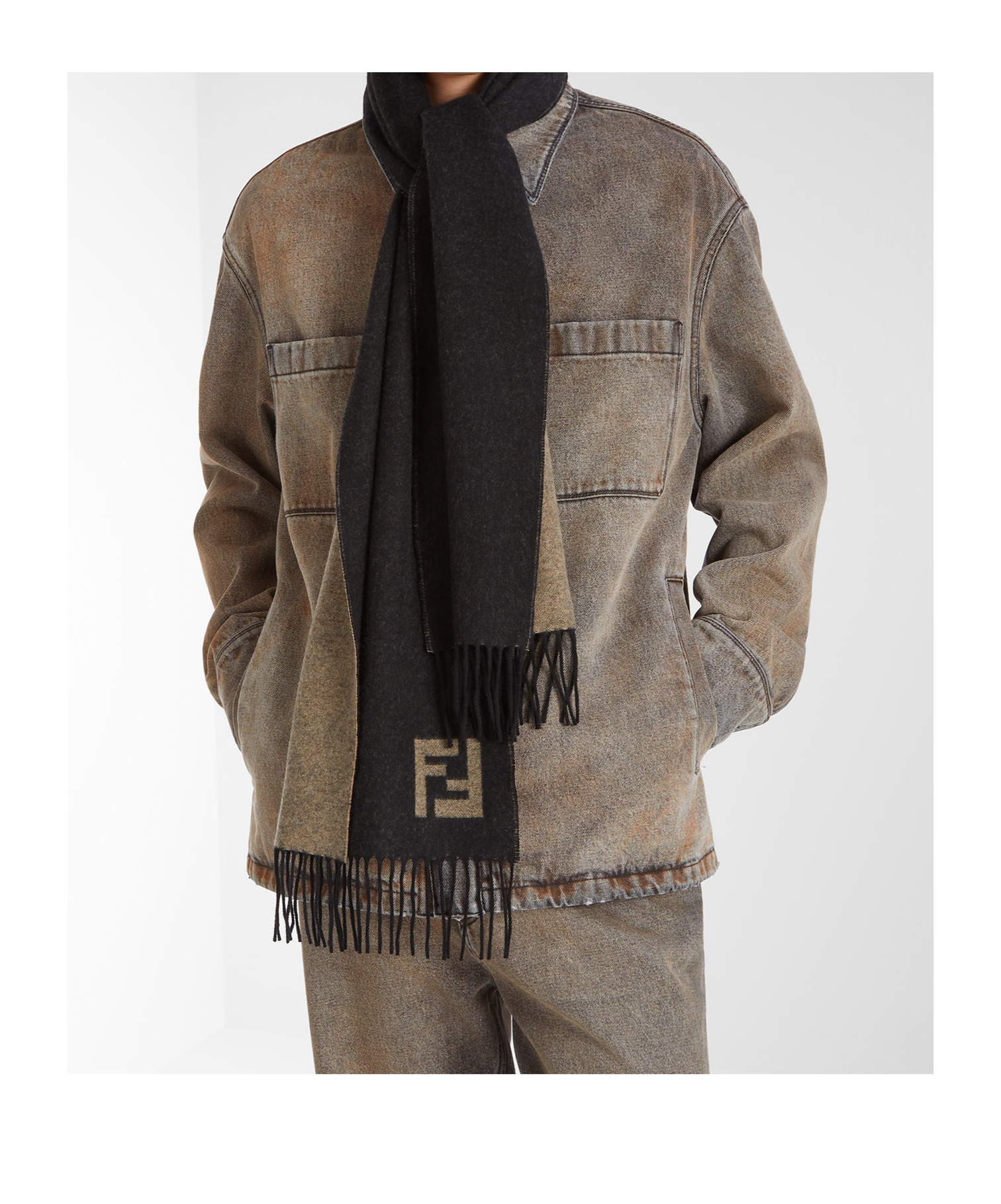 Fendi Wool And Cashmere Fringed Scarf Accessories In Black