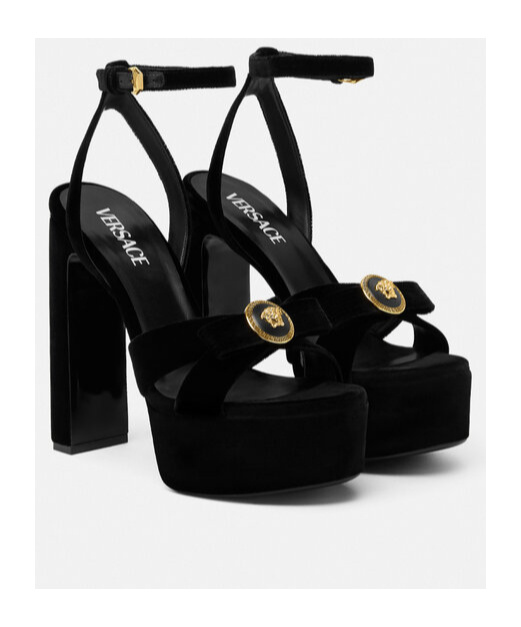 VERSACE 140MM GIANNI RIBBON VELVET SANDALS