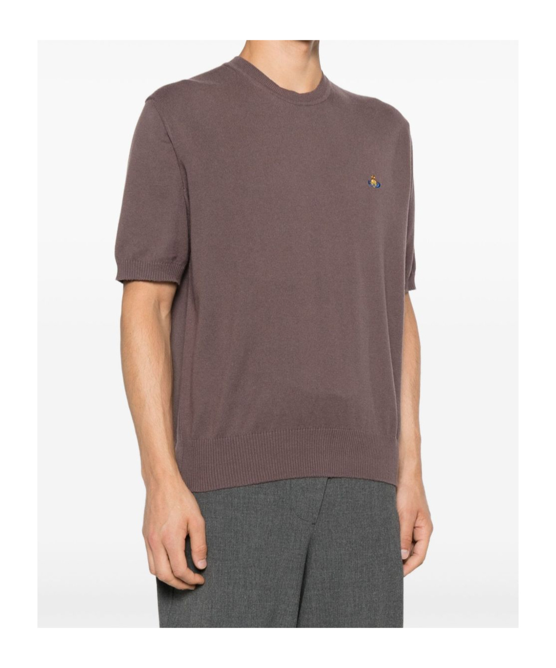Vivienne Westwood Ribbed Crewneck T-shirt With Short Sleeves In Brown