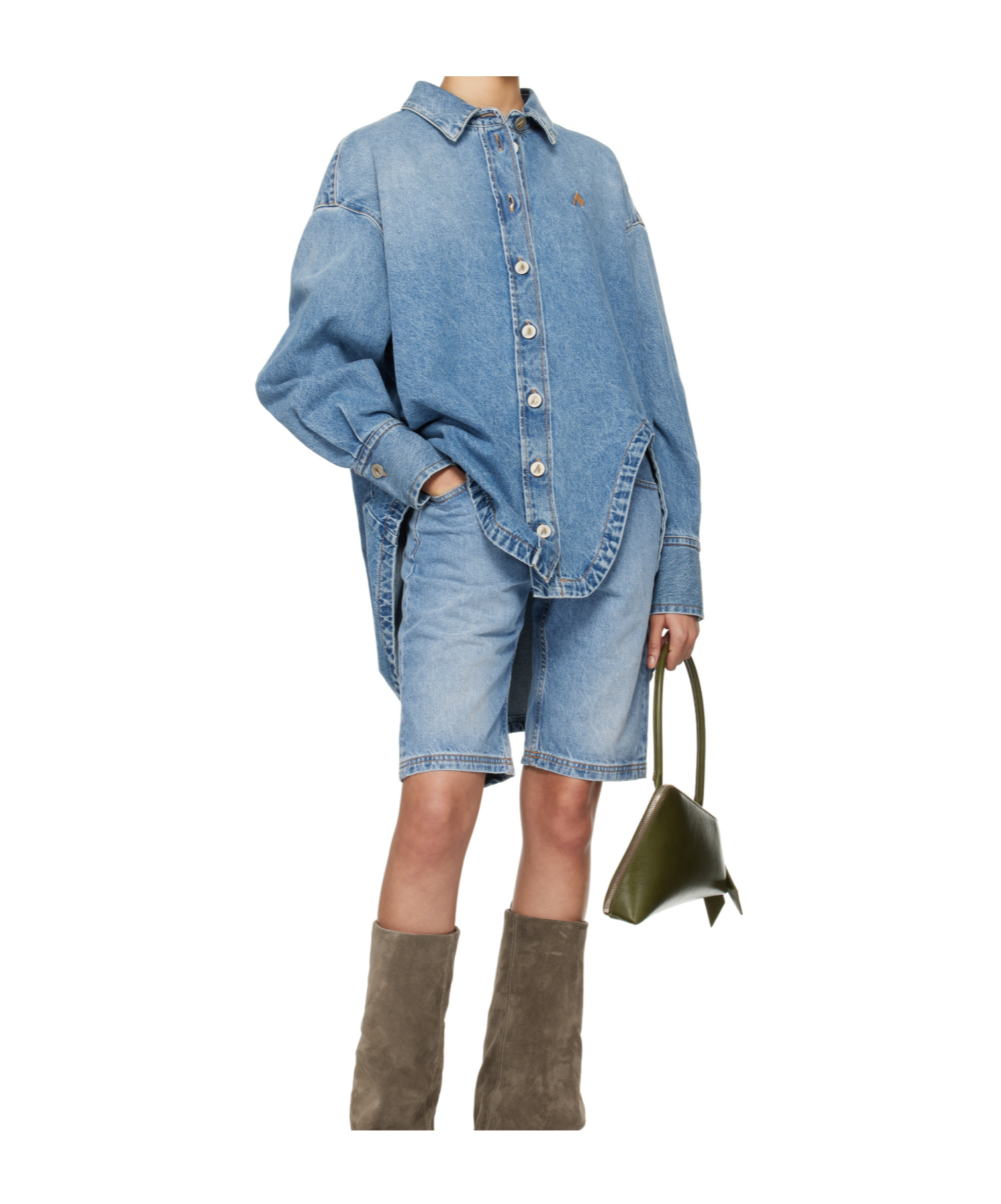 Attico Denim Boyfriend Bermuda Shorts For In Blue