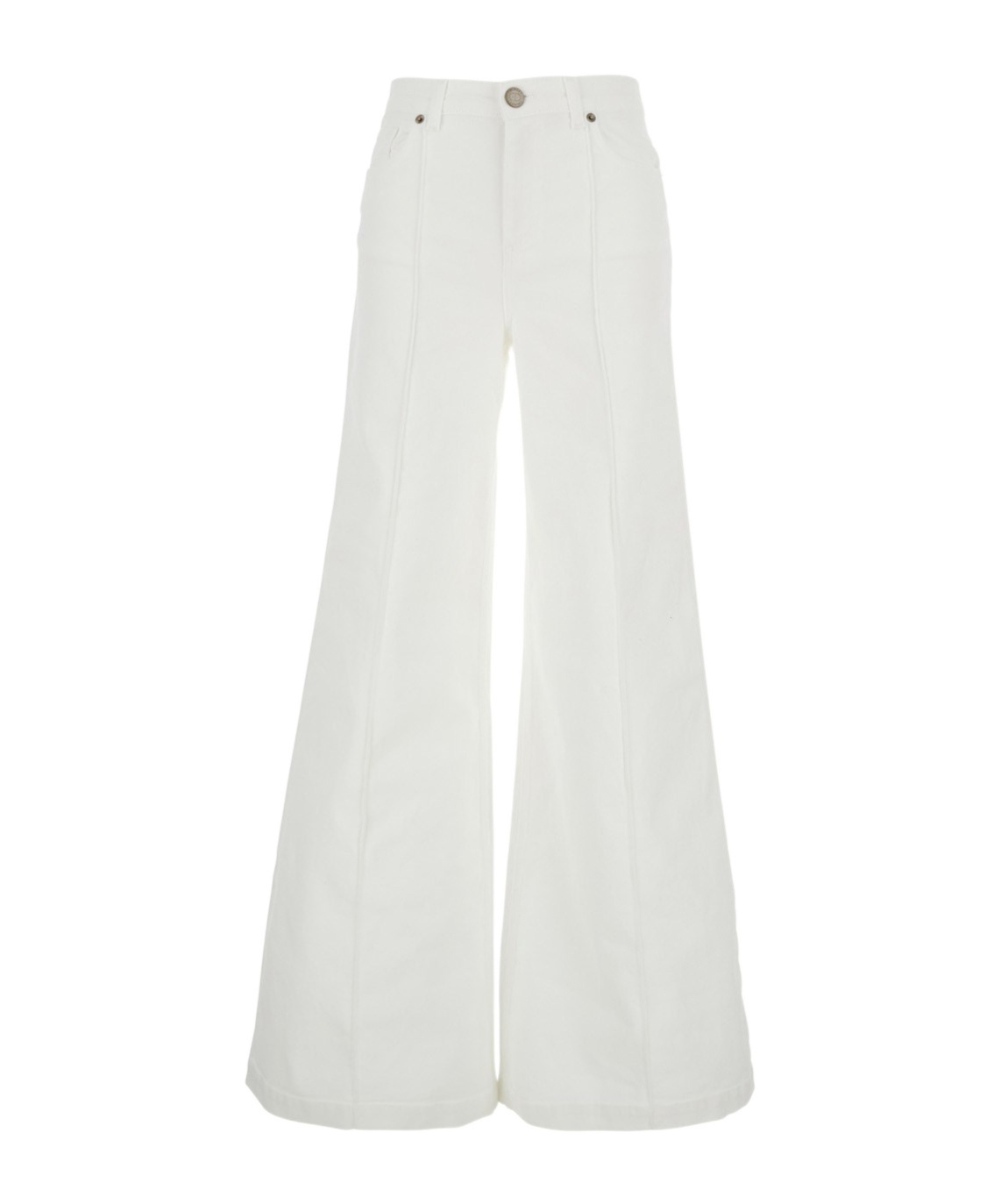 Twinset White Pants With Wide Leg And Logo Patch On The Rear In Cotton Woman In White