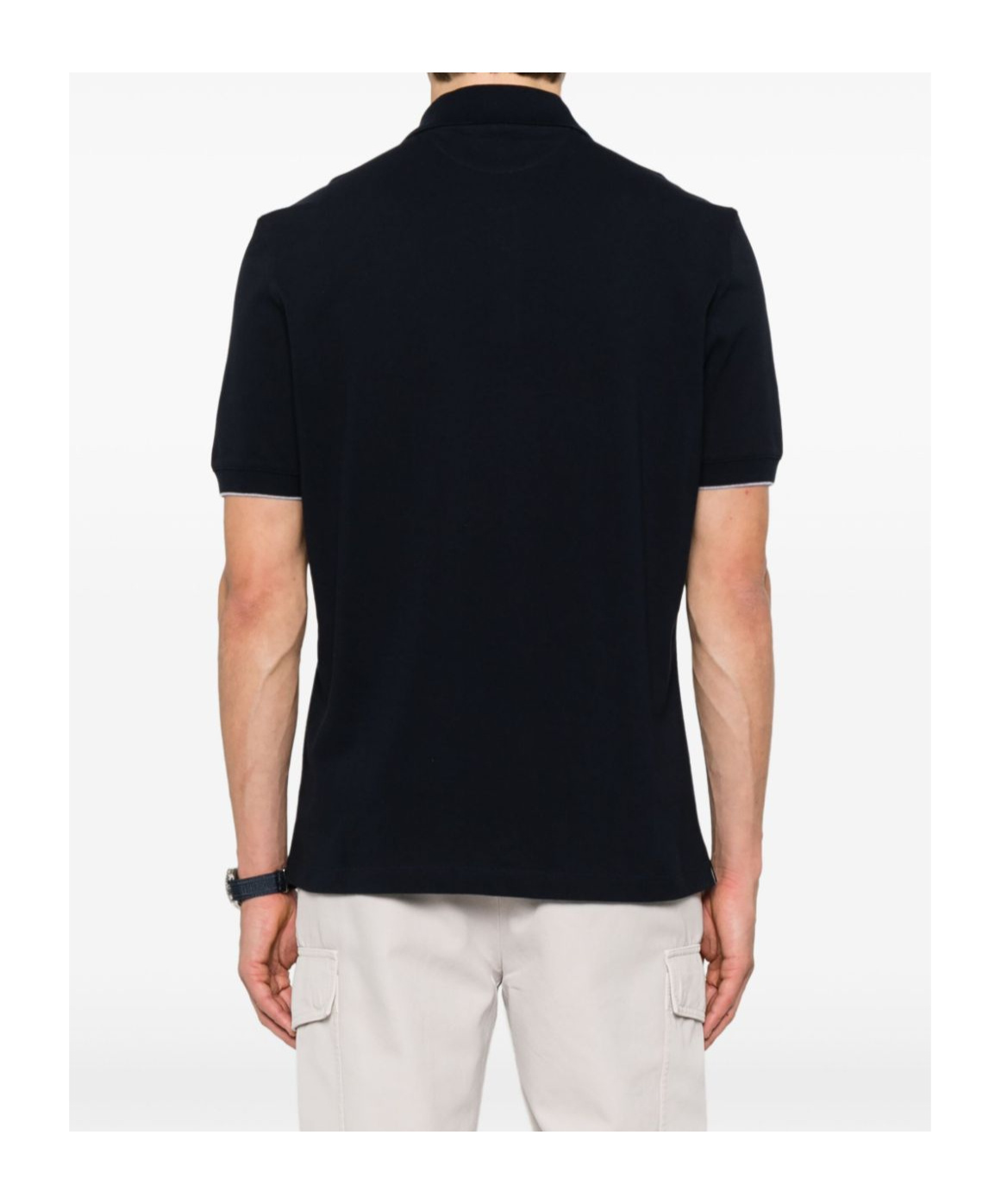 Brunello Cucinelli Midnight Polo Shirt With Buttoned Placket In Black