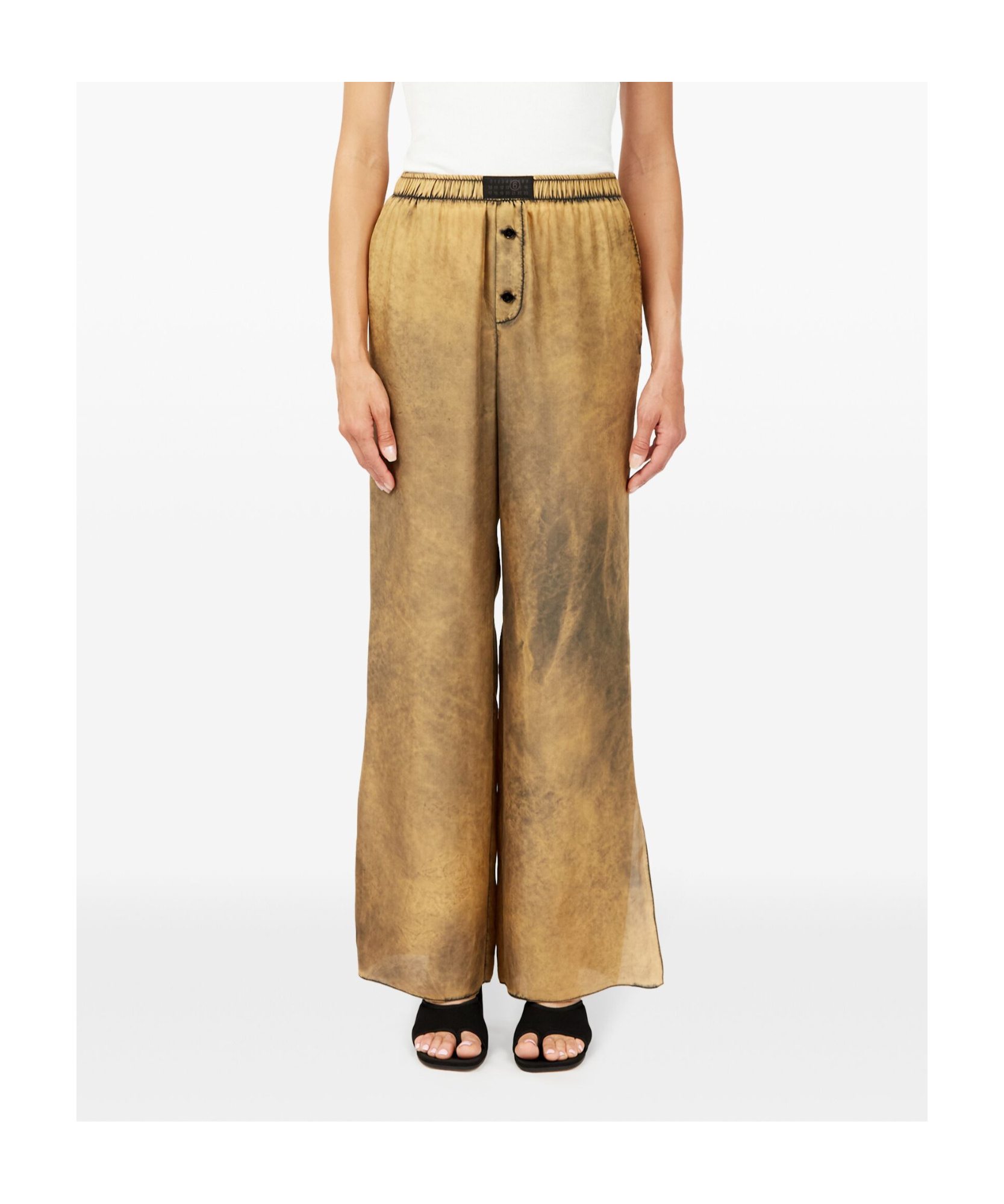 Shop Mm6 Maison Margiela Distressed-finish Flared Trousers In Nude