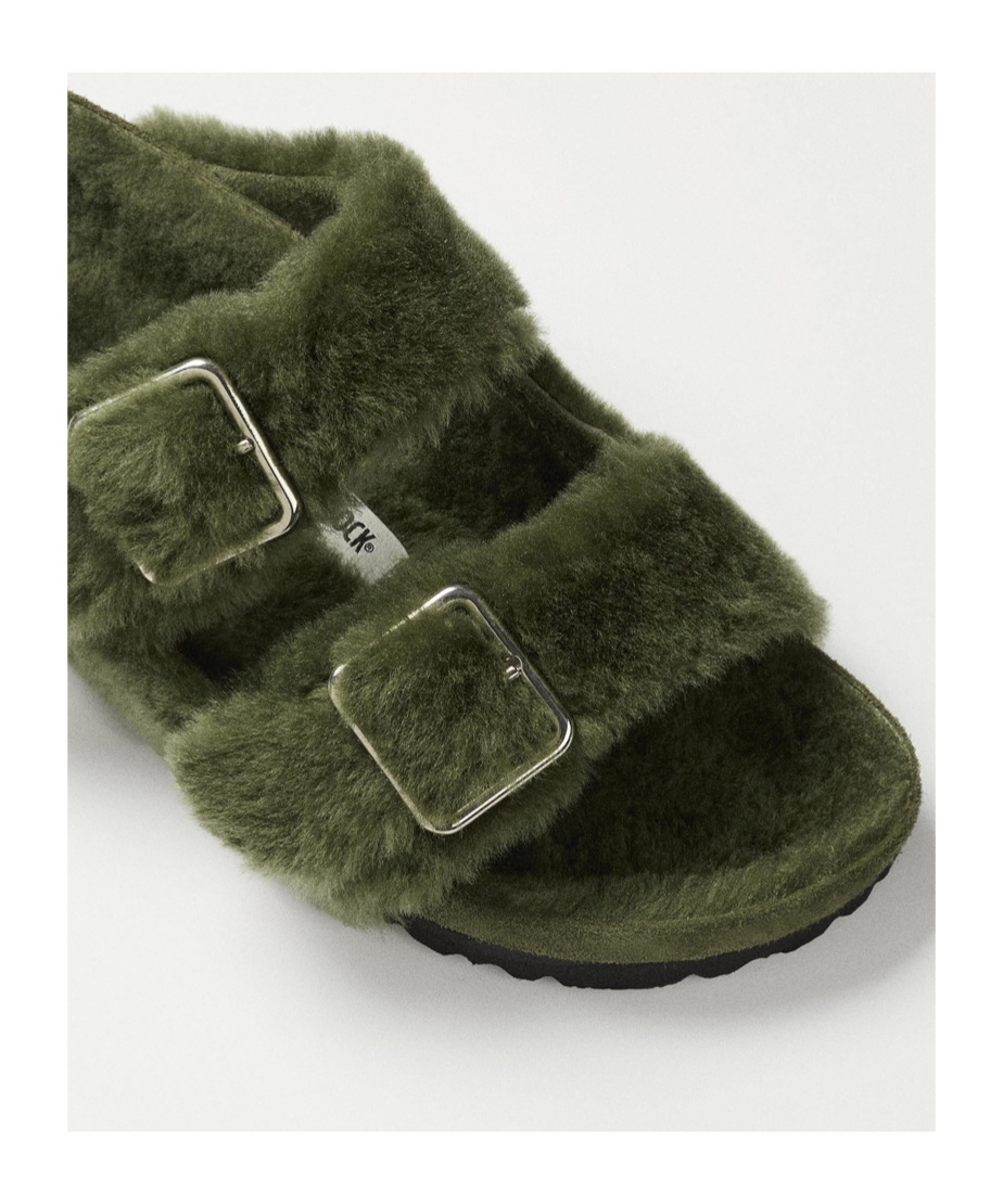 Birkenstock 1774 Arizona Shearling Sandals In Green