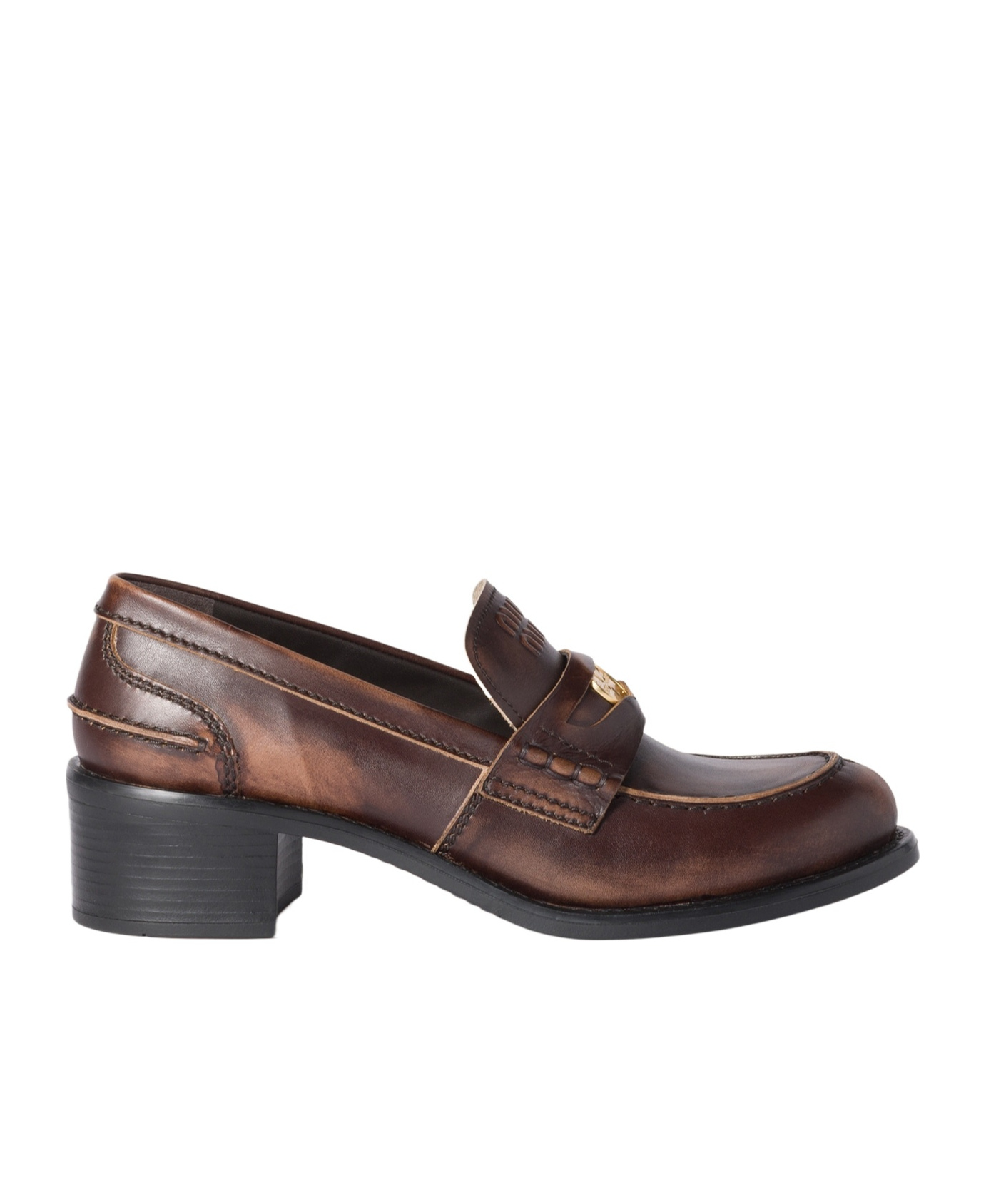 Miu Miu 50mm Leather Band Coin Loafers In Brown