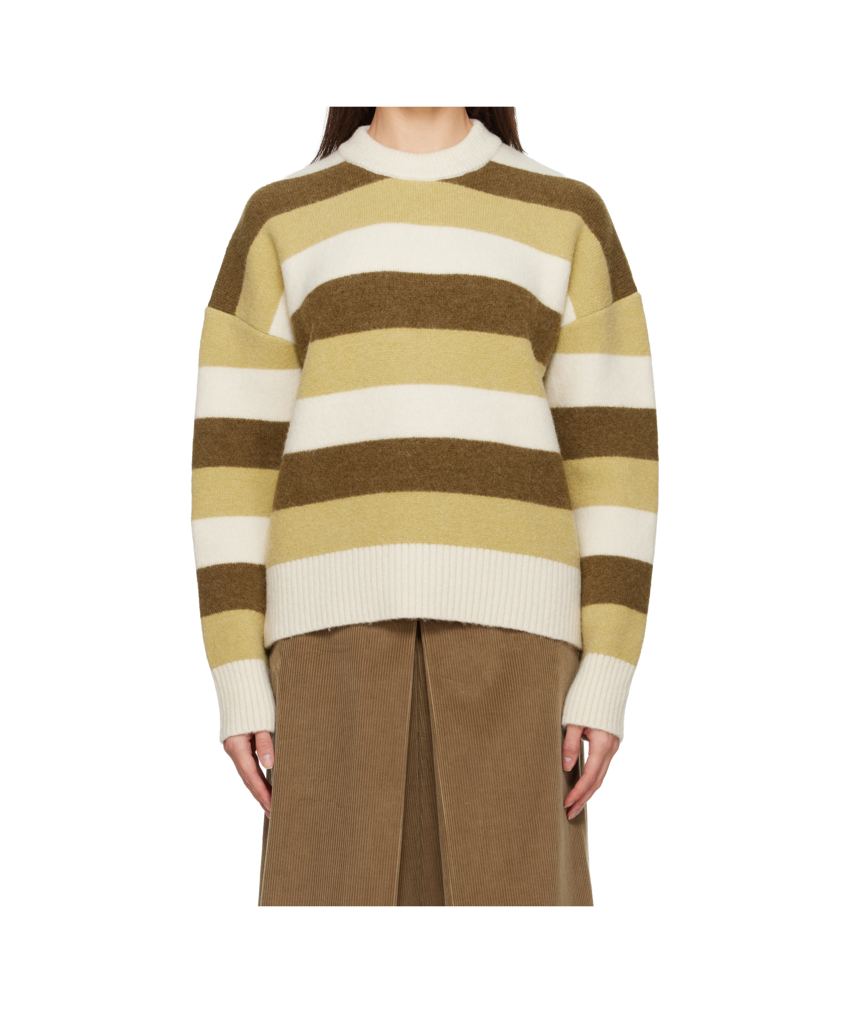 Ami Alexandre Mattiussi Alpaca Striped Crewneck Sweater In Brown