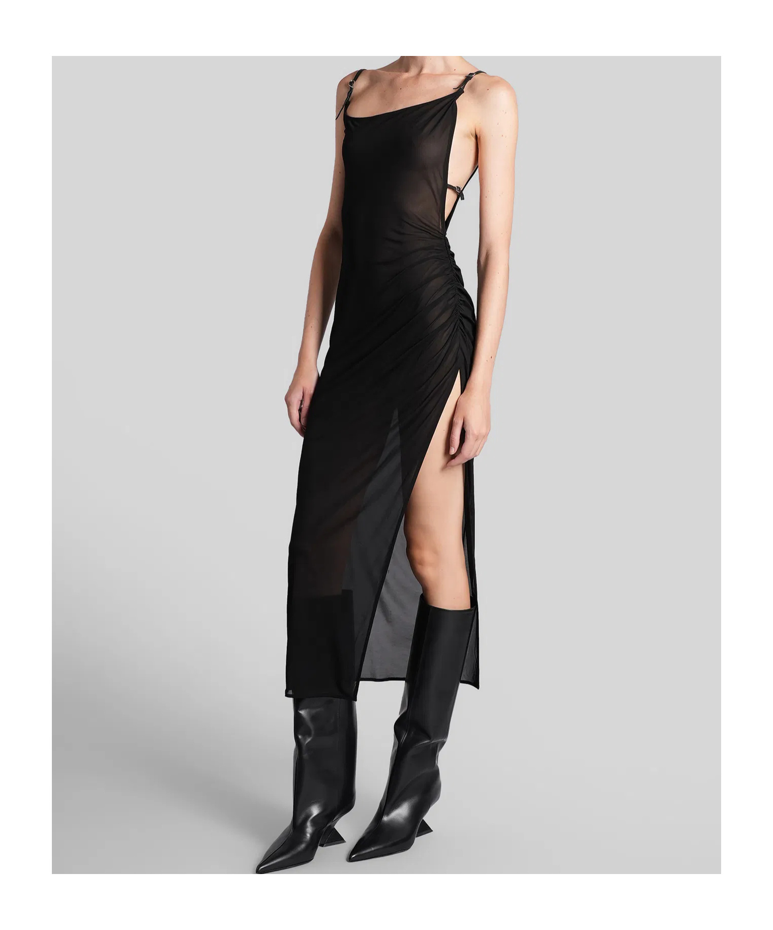 Mugler Asymmetrical Side-split Midi Dress In Black