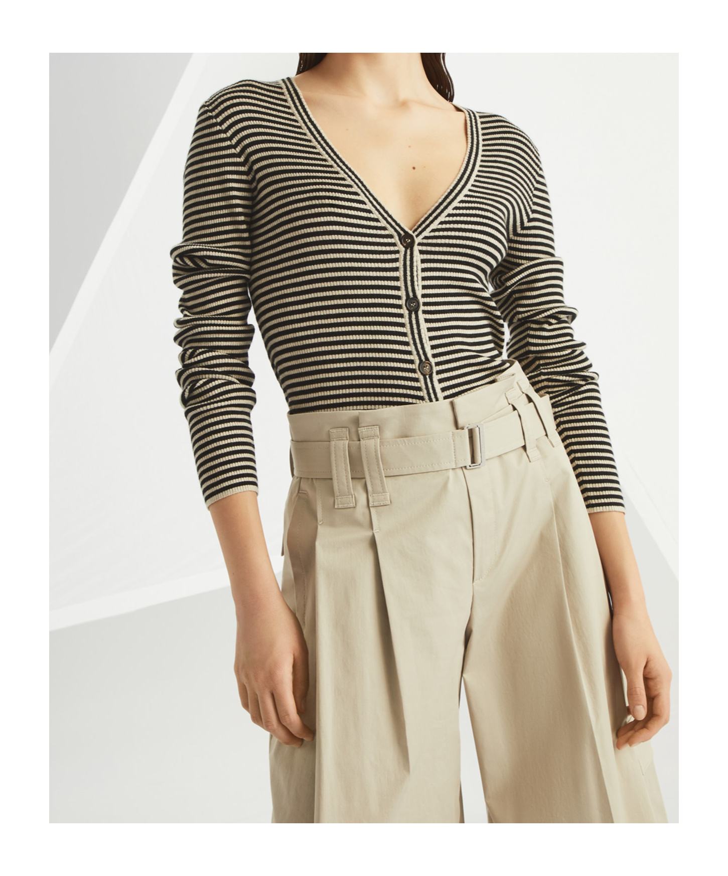 Brunello Cucinelli Striped Cardigan In Nude